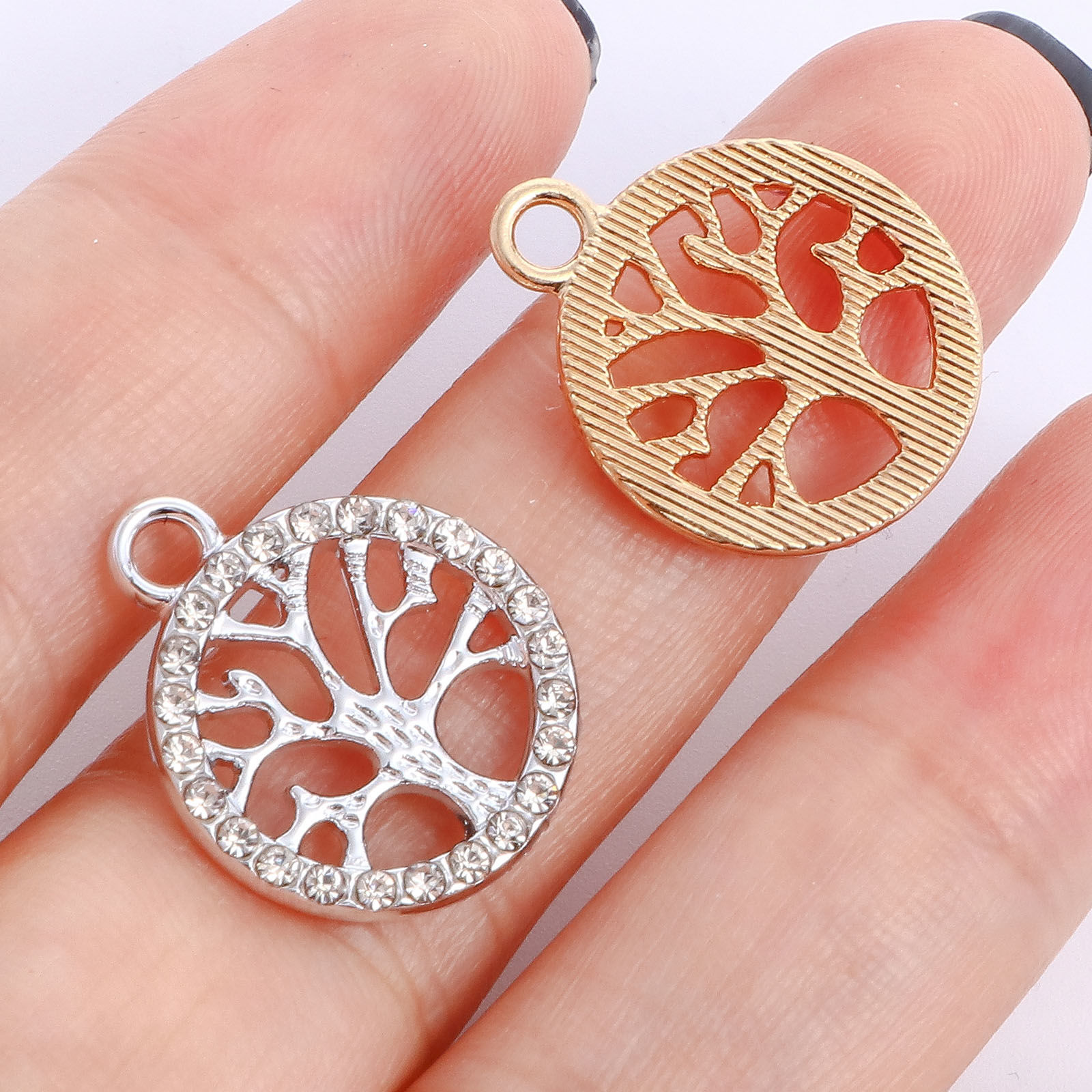 Bild von Zinklegierung Charms Rund Bunt Lebensbaum Bunt Strass 19mm x 16mm, 10 Stück