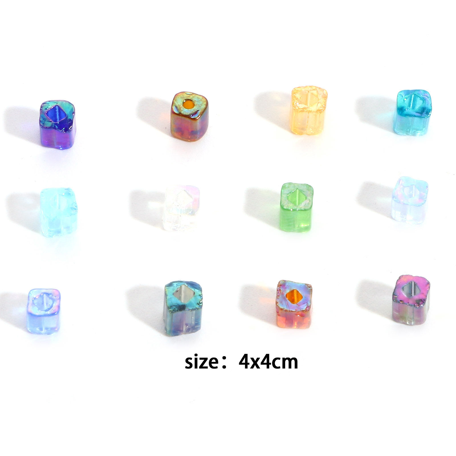 Glass Square Seed Seed Beads Square Multicolor Transparent AB Color About 4mm x 4mm, Hole: Approx 1.2mm, 100 Grams の画像