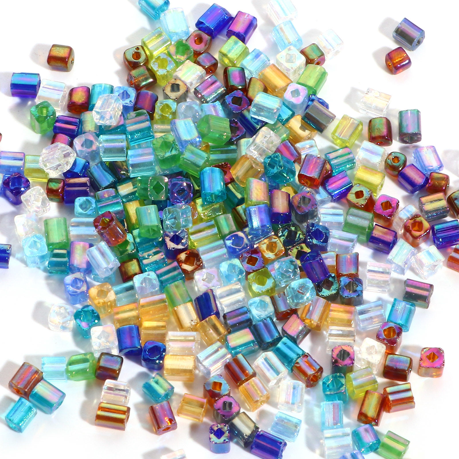 Glass Square Seed Seed Beads Square Multicolor Transparent AB Color About 4mm x 4mm, Hole: Approx 1.2mm, 100 Grams の画像