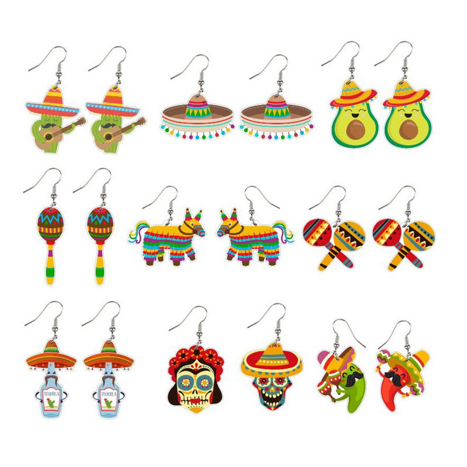Picture of Acrylic Mexico Ethnic Ear Wire Hook Earrings Silver Tone Multicolor Cactus Hat