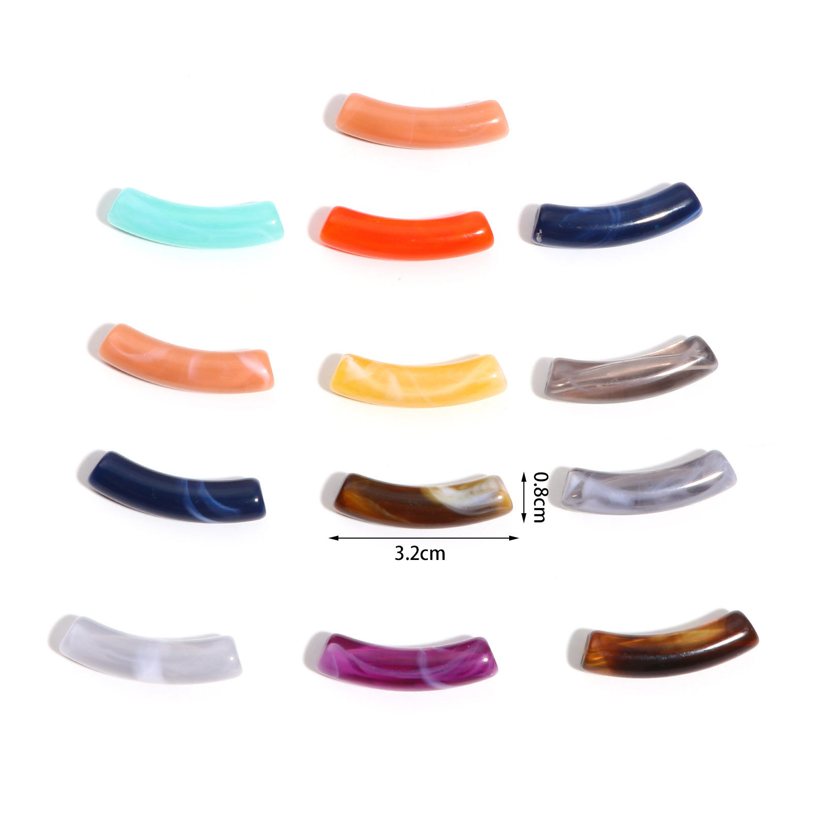Picture of Acrylic Beads Curved Tube Multicolor About 3.2cm x 0.8cm, Hole: Approx 1.6mm, 50 PCs