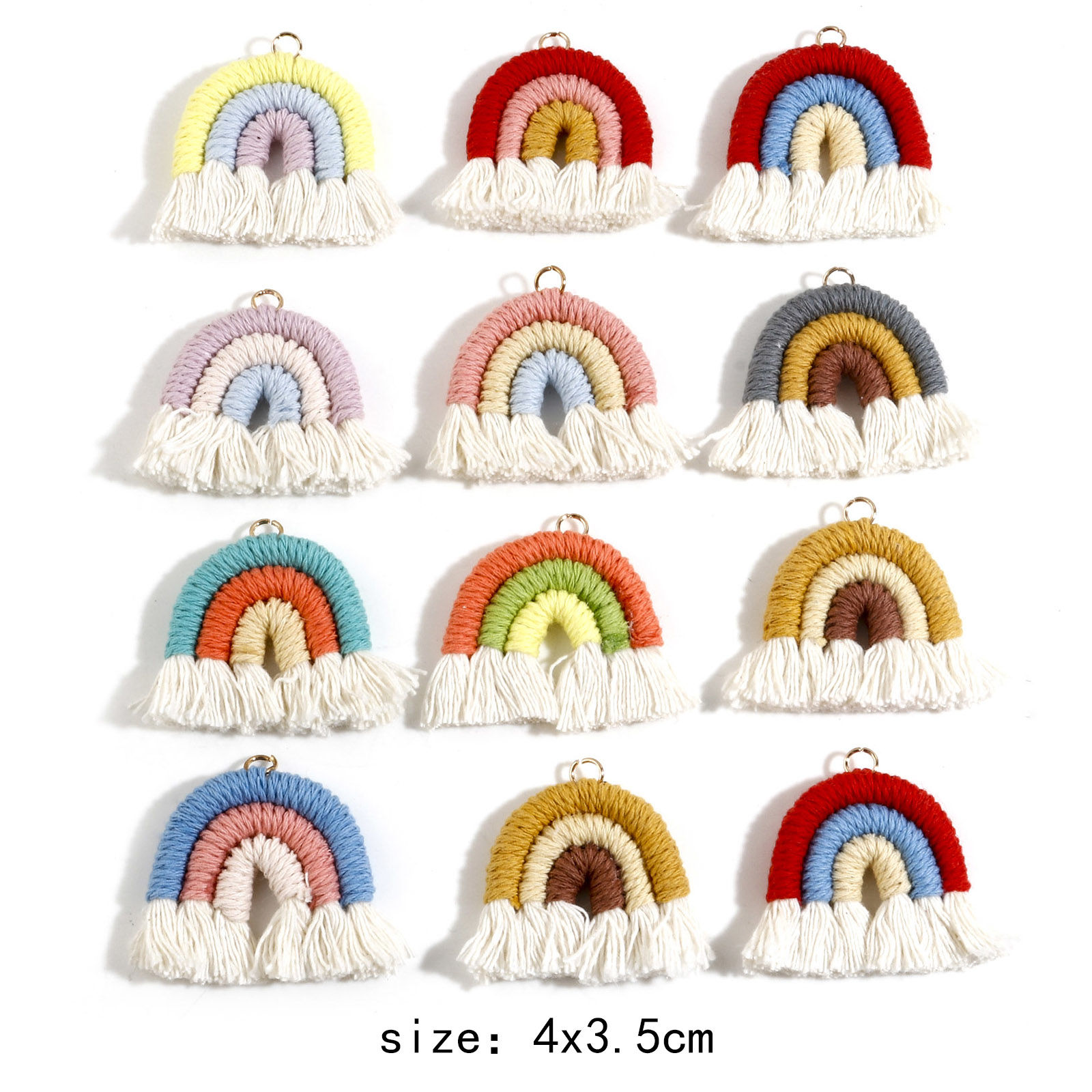 Immagine di Cotton Tassel Pendants Rainbow Multicolor Handmade 4cm x 3.5cm, 1 Piece