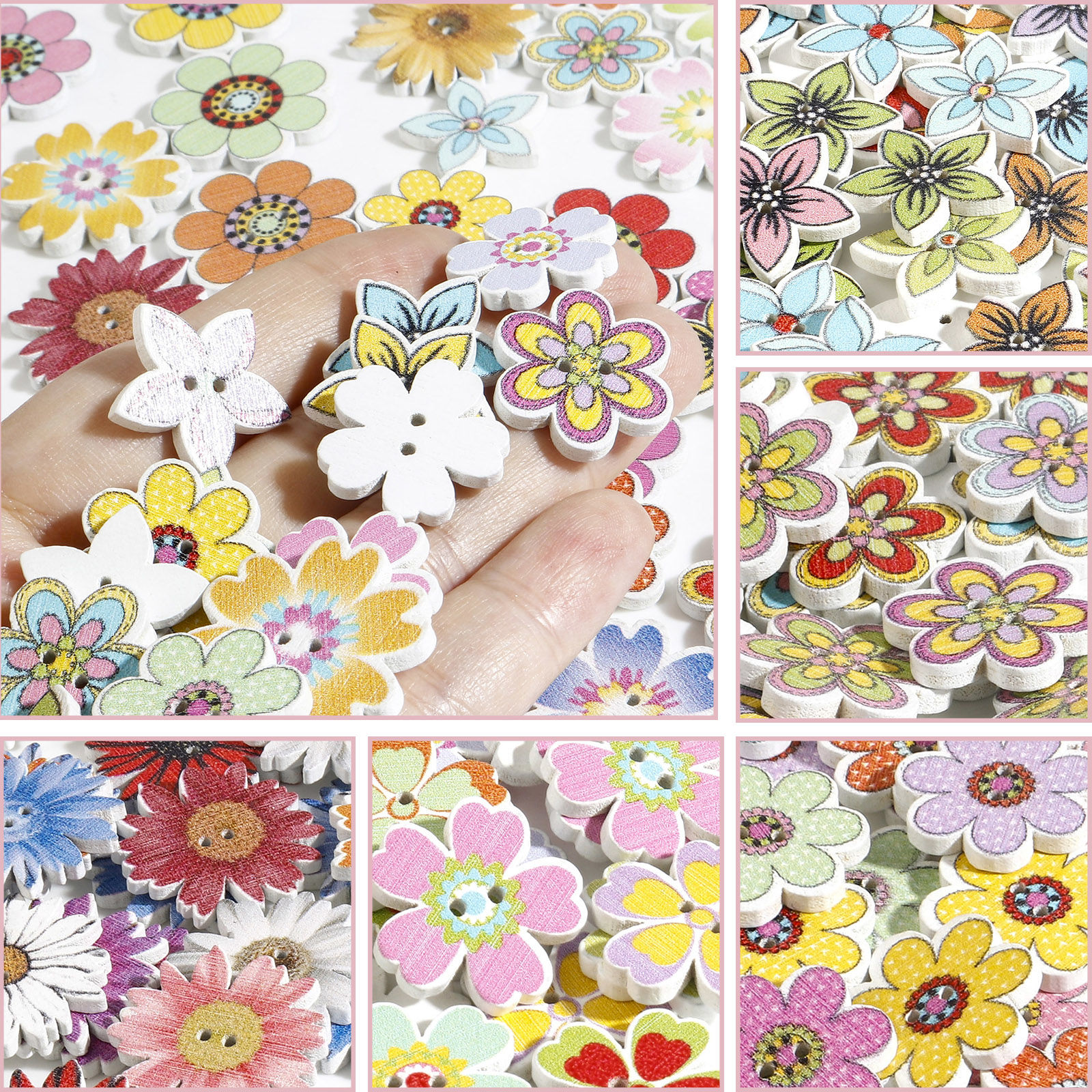 Picture of Wood Flora Collection Buttons Scrapbooking 2 Holes Flower At Random Color