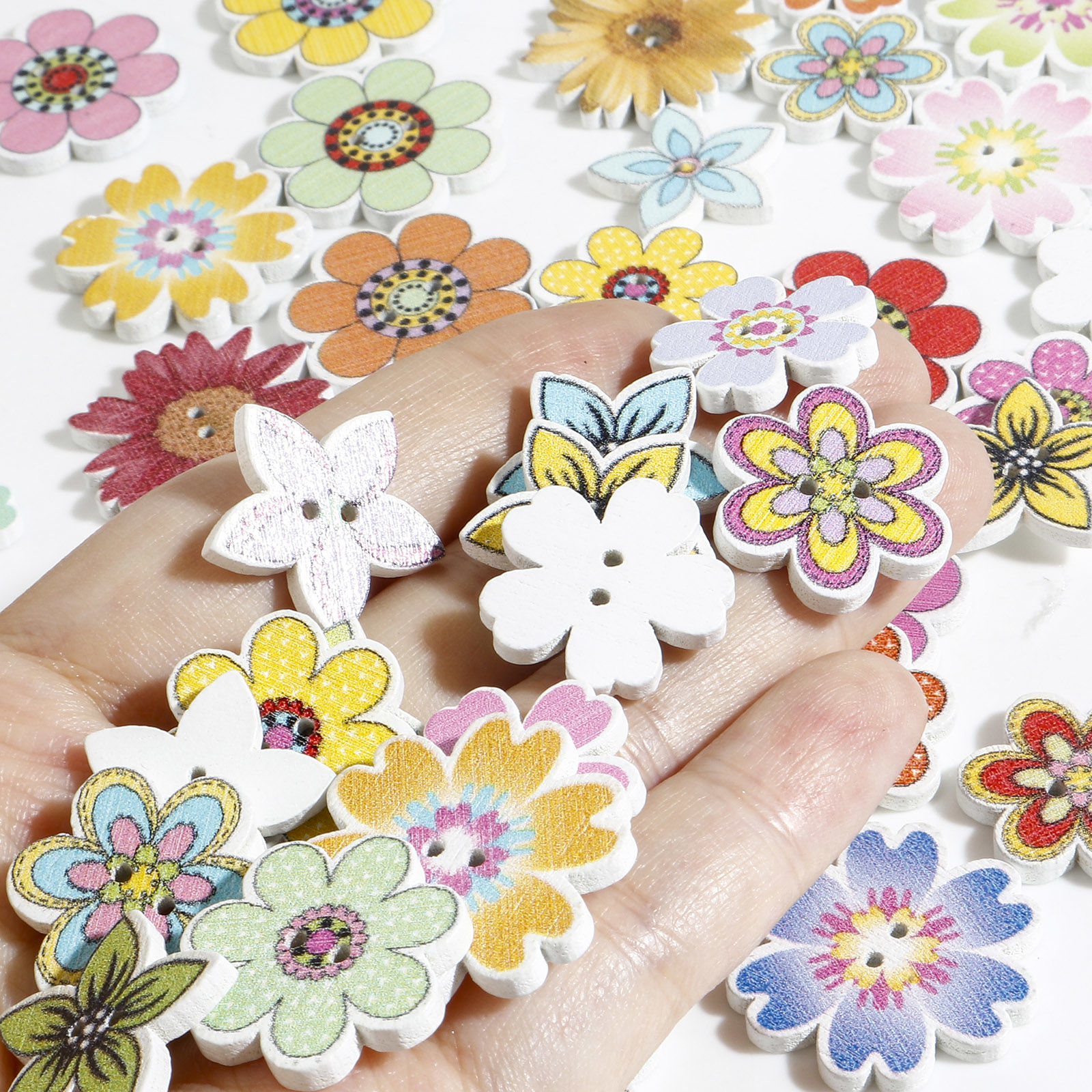 Picture of Wood Flora Collection Buttons Scrapbooking 2 Holes Flower At Random Color