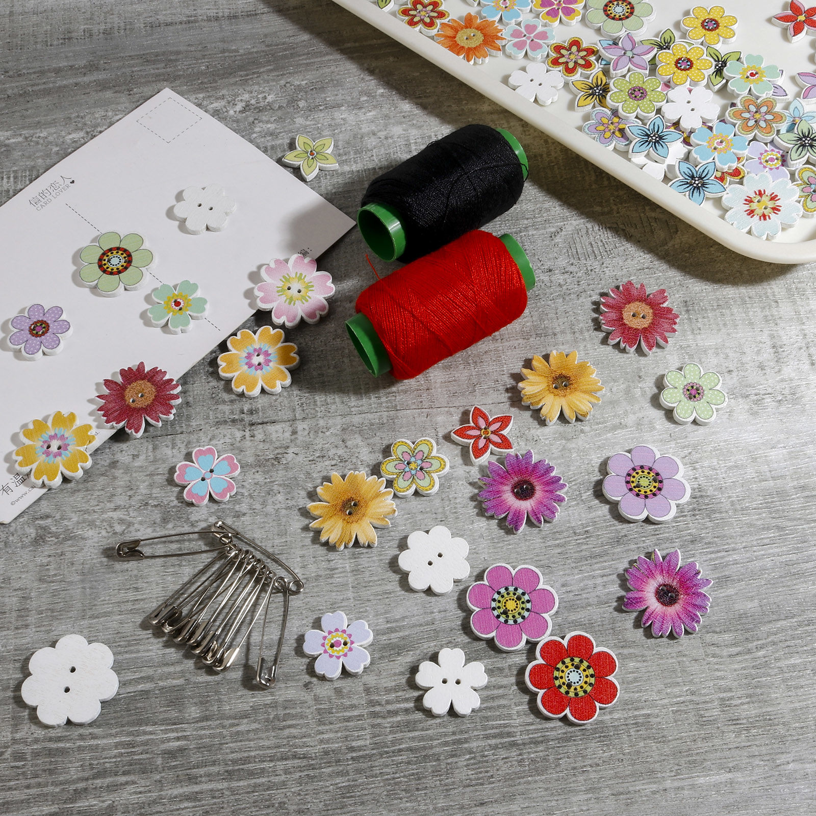 Picture of Wood Flora Collection Buttons Scrapbooking 2 Holes Flower At Random Color