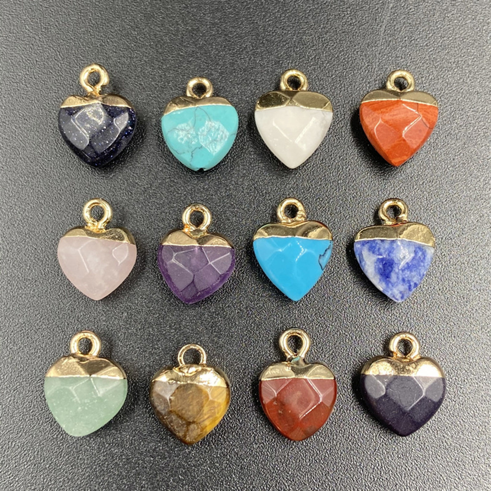 Bild von Halbedelstein ( Natur ) Charms Herz Vergoldet Bunt Facettiert 14mm x 10mm, 1 Stück