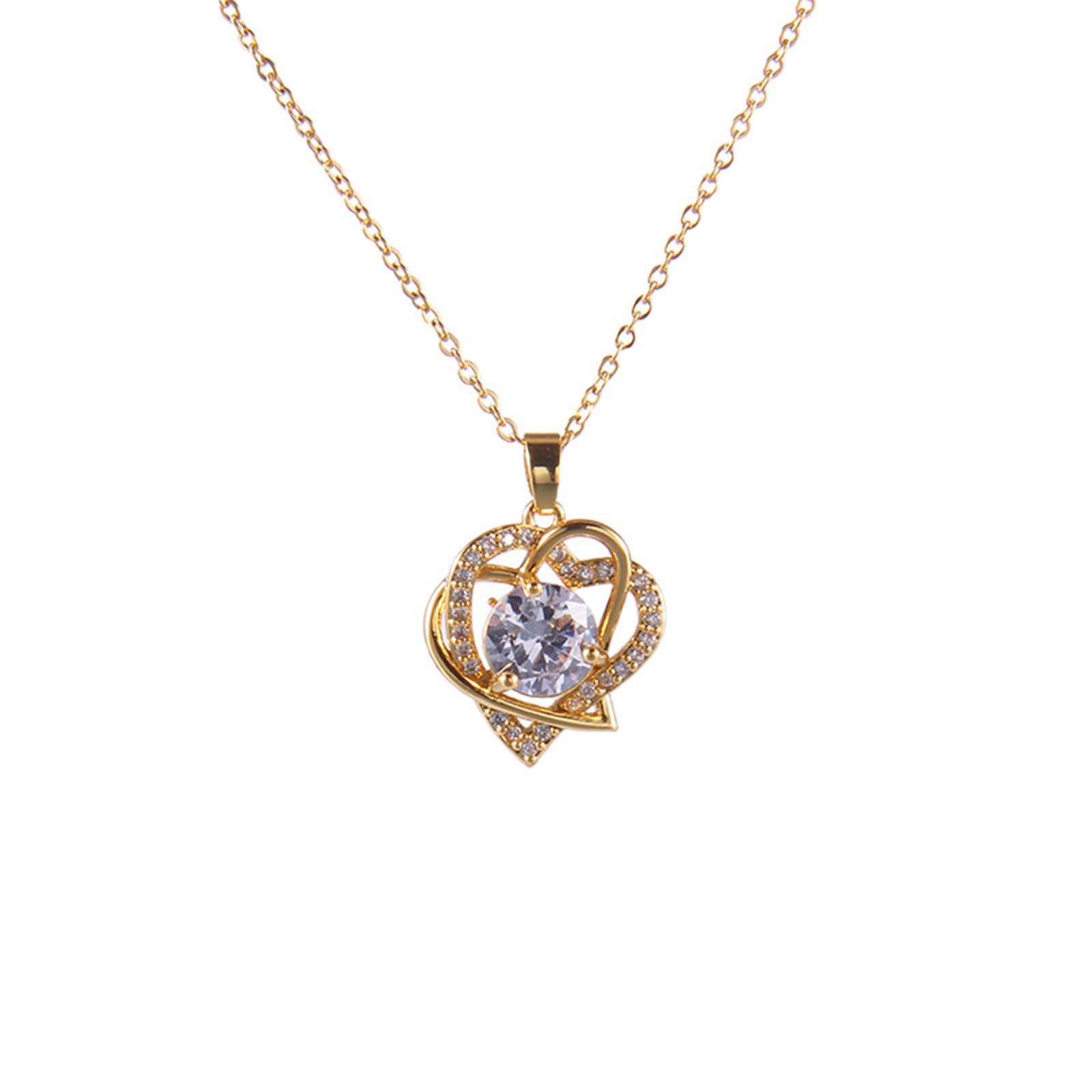Bild von Valentinstag-Halskette aus Edelstahl und Kupfer, vergoldetes Herz, mehrfarbig, Zirkonia, 40 cm lang
