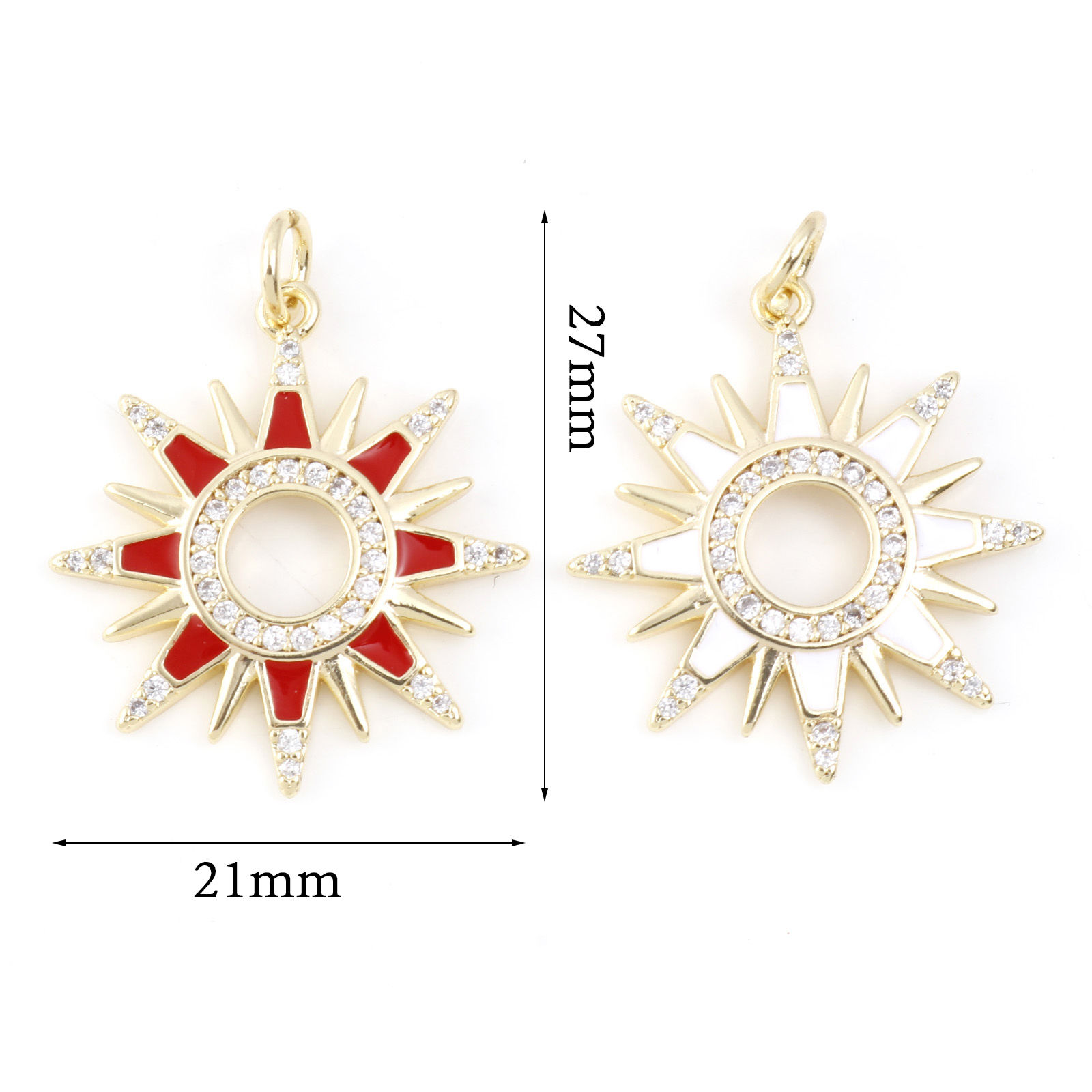 Picture of Copper Micro Pave Charms Gold Plated Sun Enamel Clear Cubic Zirconia 27mm x 21mm, 1 Piece