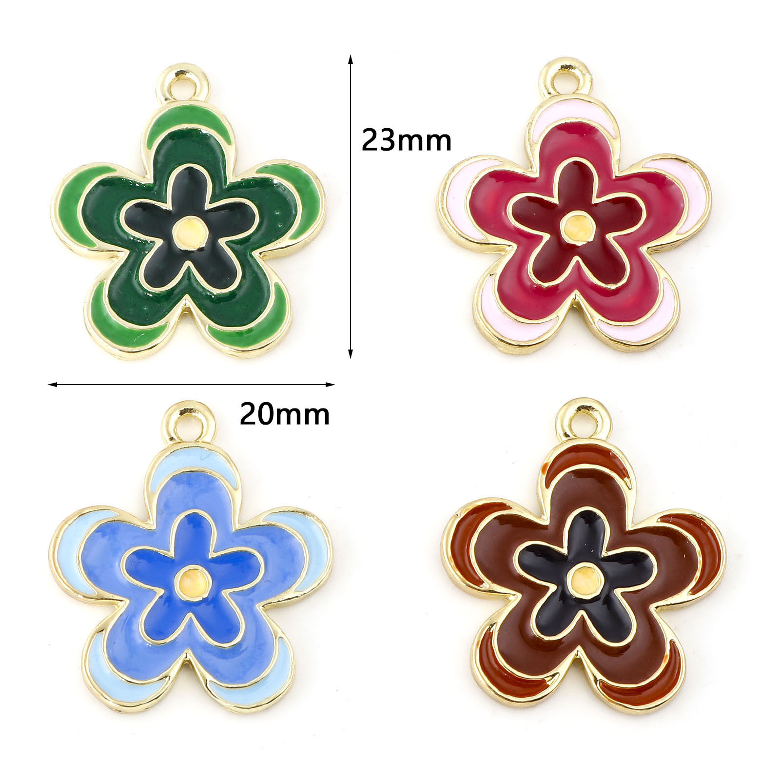 Immagine di Zinc Based Alloy Charms Gold Plated Multicolor Flower Enamel 23mm x 20mm, 10 PCs