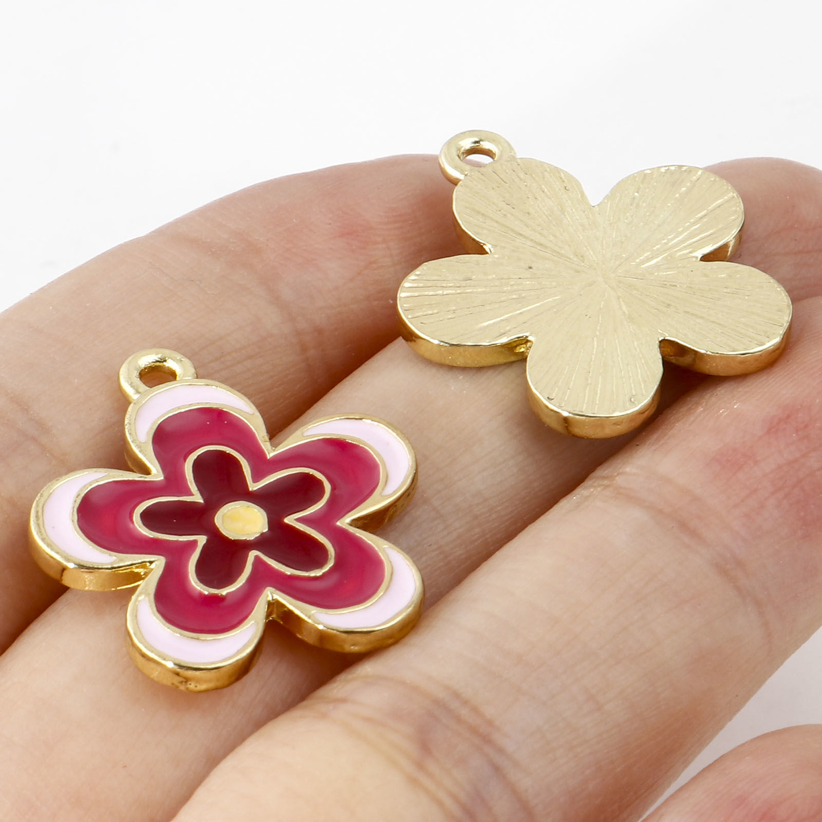 Picture of Zinc Based Alloy Charms Gold Plated Multicolor Flower Enamel 23mm x 20mm, 10 PCs