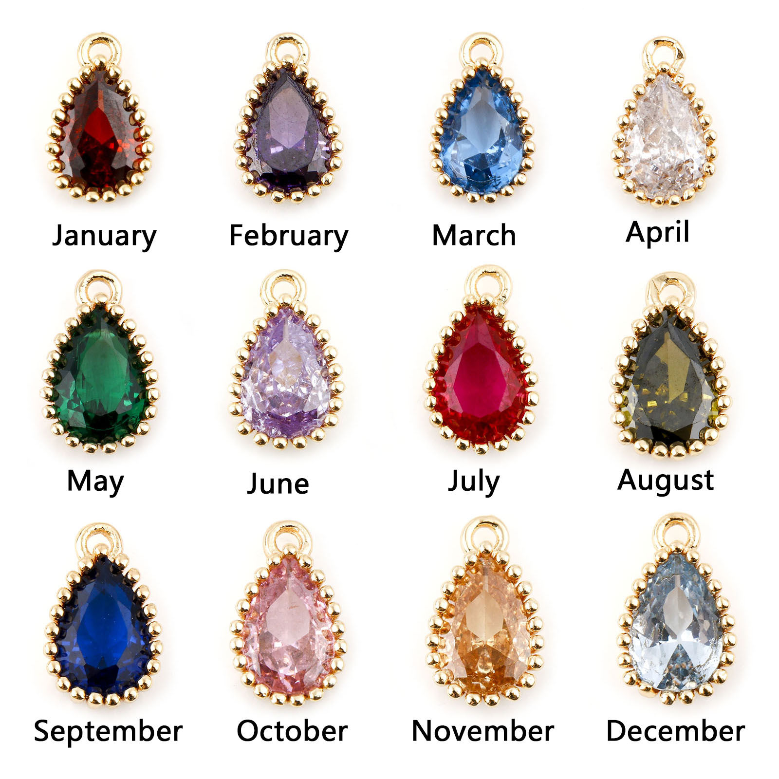 Immagine di Rame Pietre Nascita Charms Goccia Oro riempito Multicolore Cubic Zirconiae 8mm x 5mm, 2 Pz