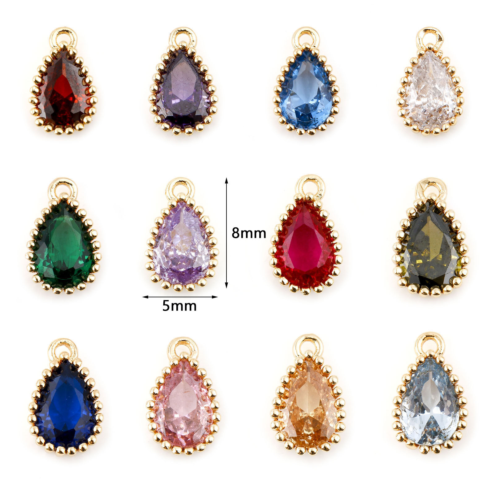 Immagine di Rame Pietre Nascita Charms Goccia Oro riempito Multicolore Cubic Zirconiae 8mm x 5mm, 2 Pz