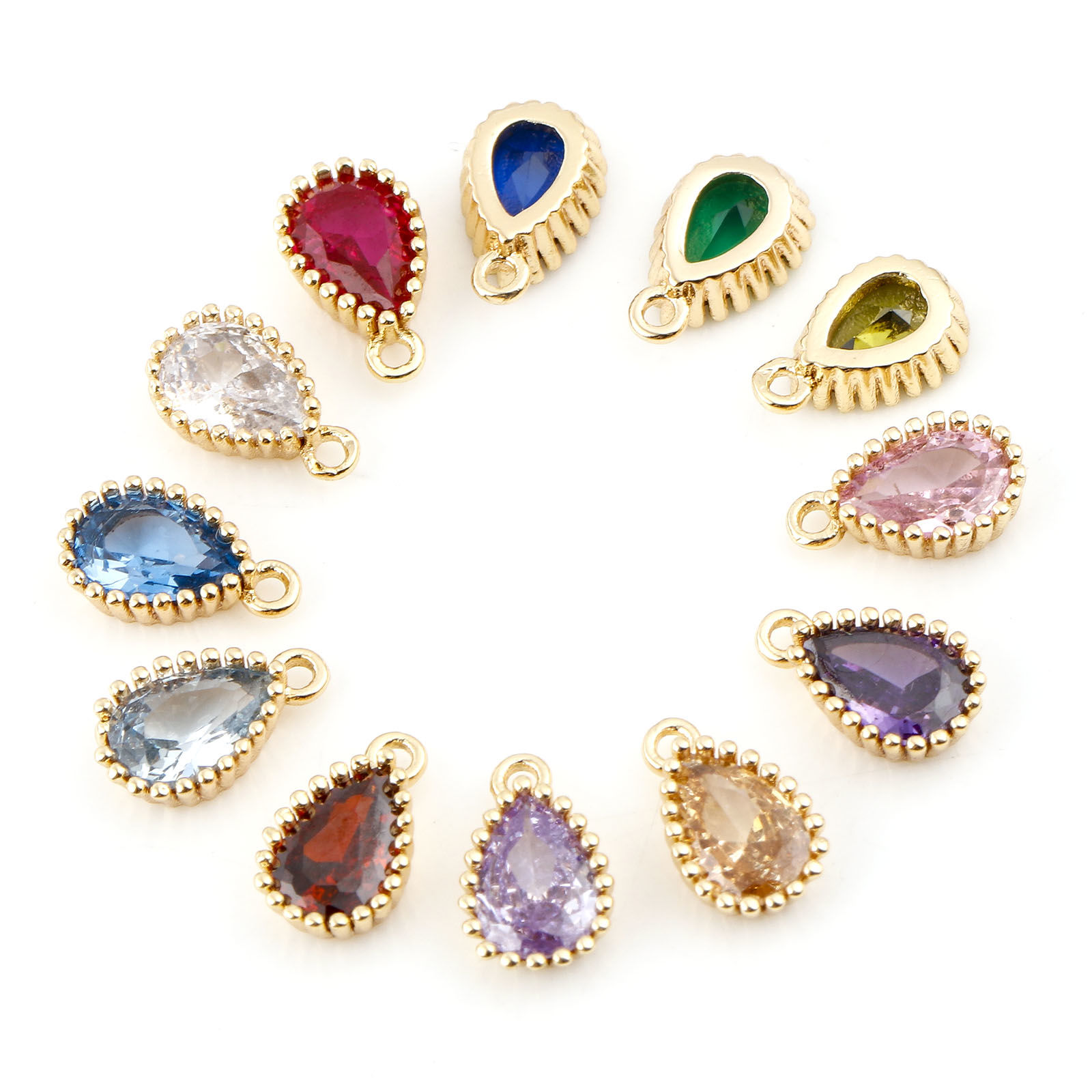 Immagine di Rame Pietre Nascita Charms Goccia Oro riempito Multicolore Cubic Zirconiae 8mm x 5mm, 2 Pz