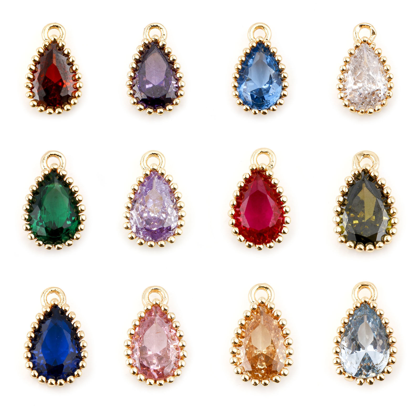 Immagine di Rame Pietre Nascita Charms Goccia Oro riempito Multicolore Cubic Zirconiae 8mm x 5mm, 2 Pz