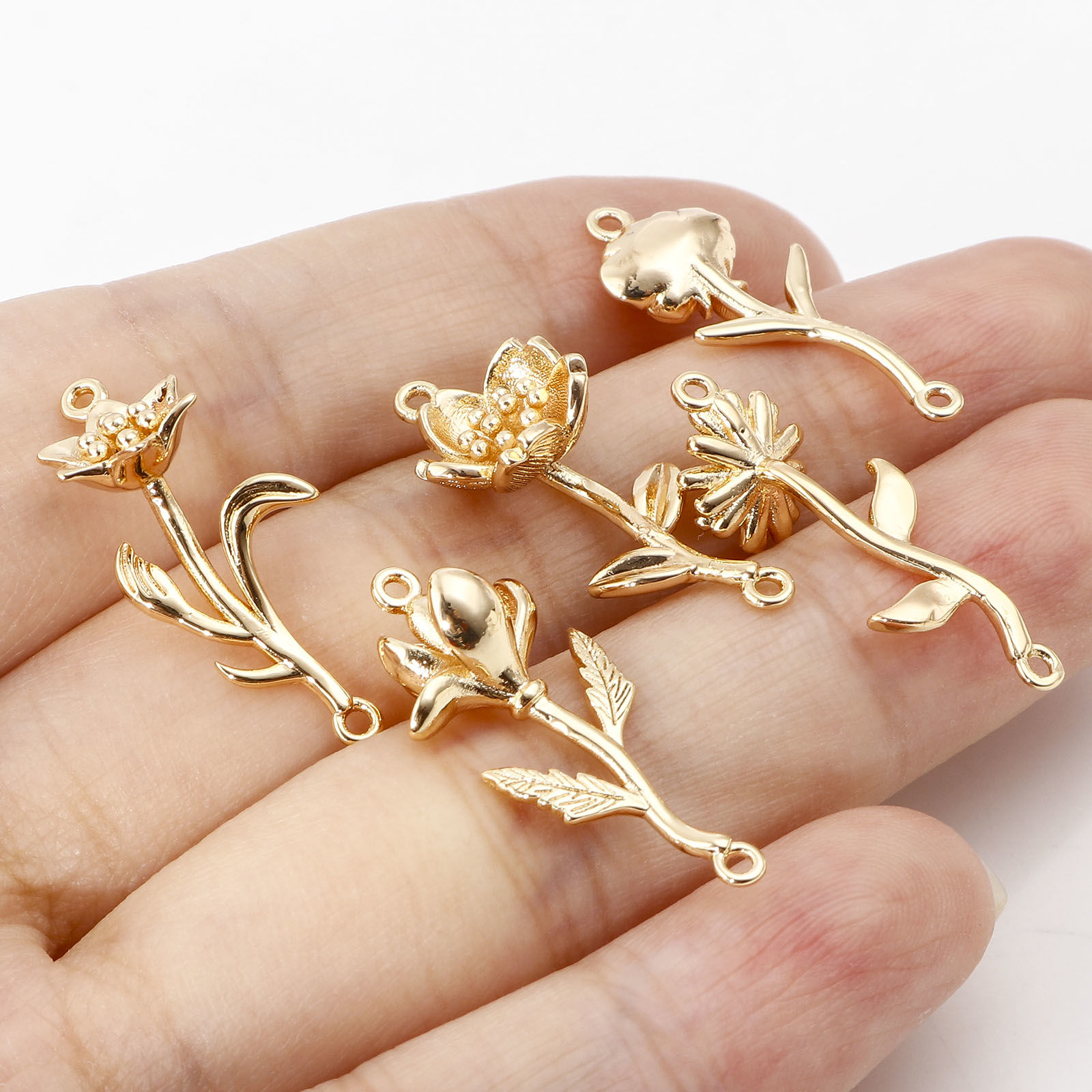 Picture of Copper Birth Month Flower Connectors Real Gold Plated Flower 2 PCs