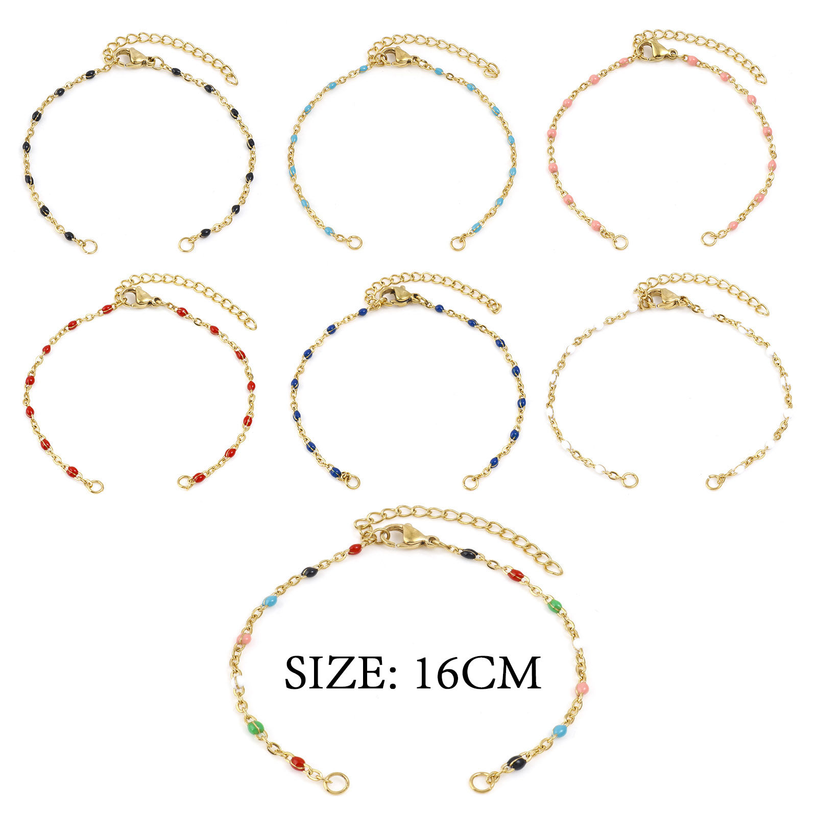 Image de Apprêts de Bracelets en 304 Acier Inoxydable Chaîne Maille Forçat Doré Multicolore Émail 16cm Long, 1 Pièce