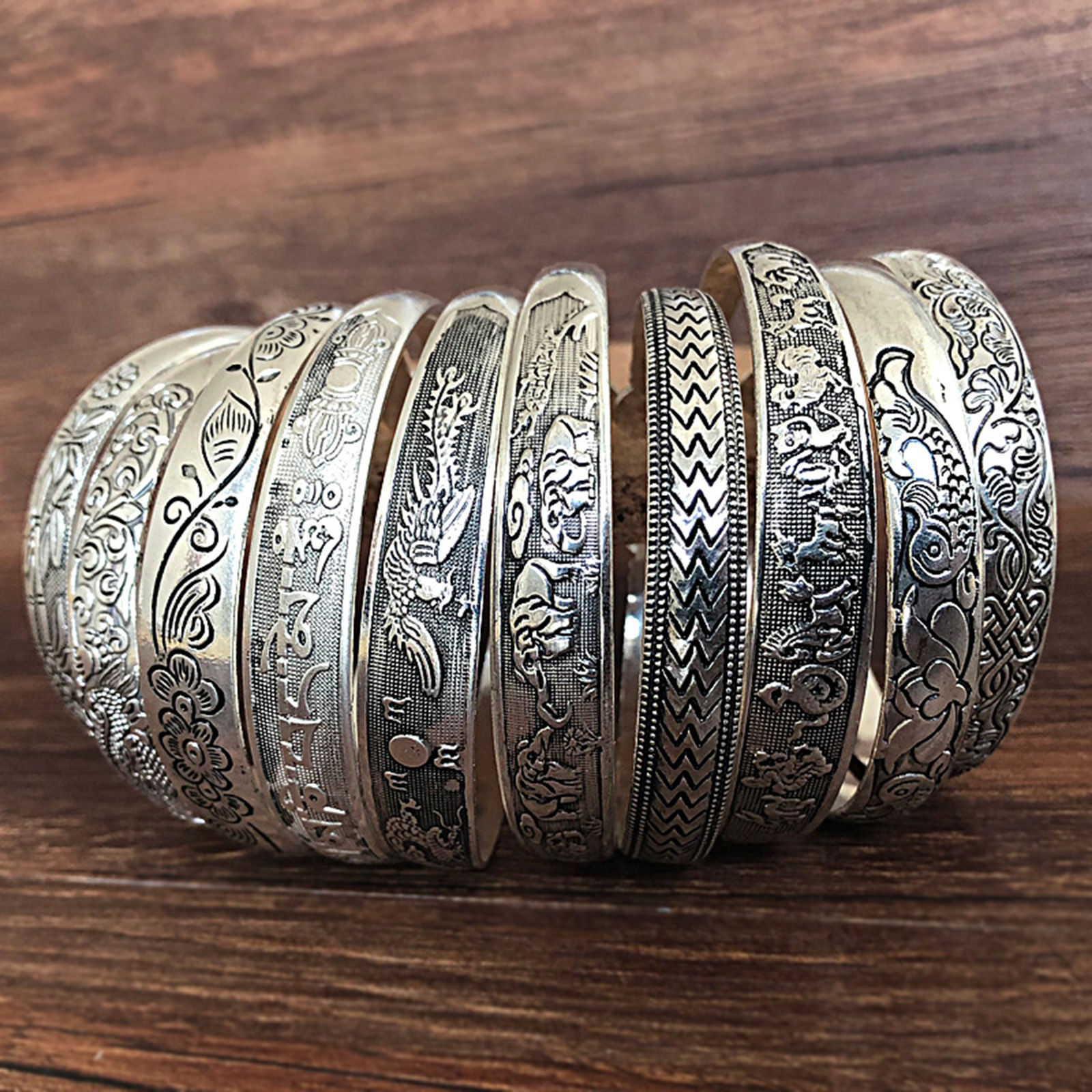 Picture of Boho Chic Bohemia Open Cuff Bangles Bracelets Antique Silver Color Carved Pattern
