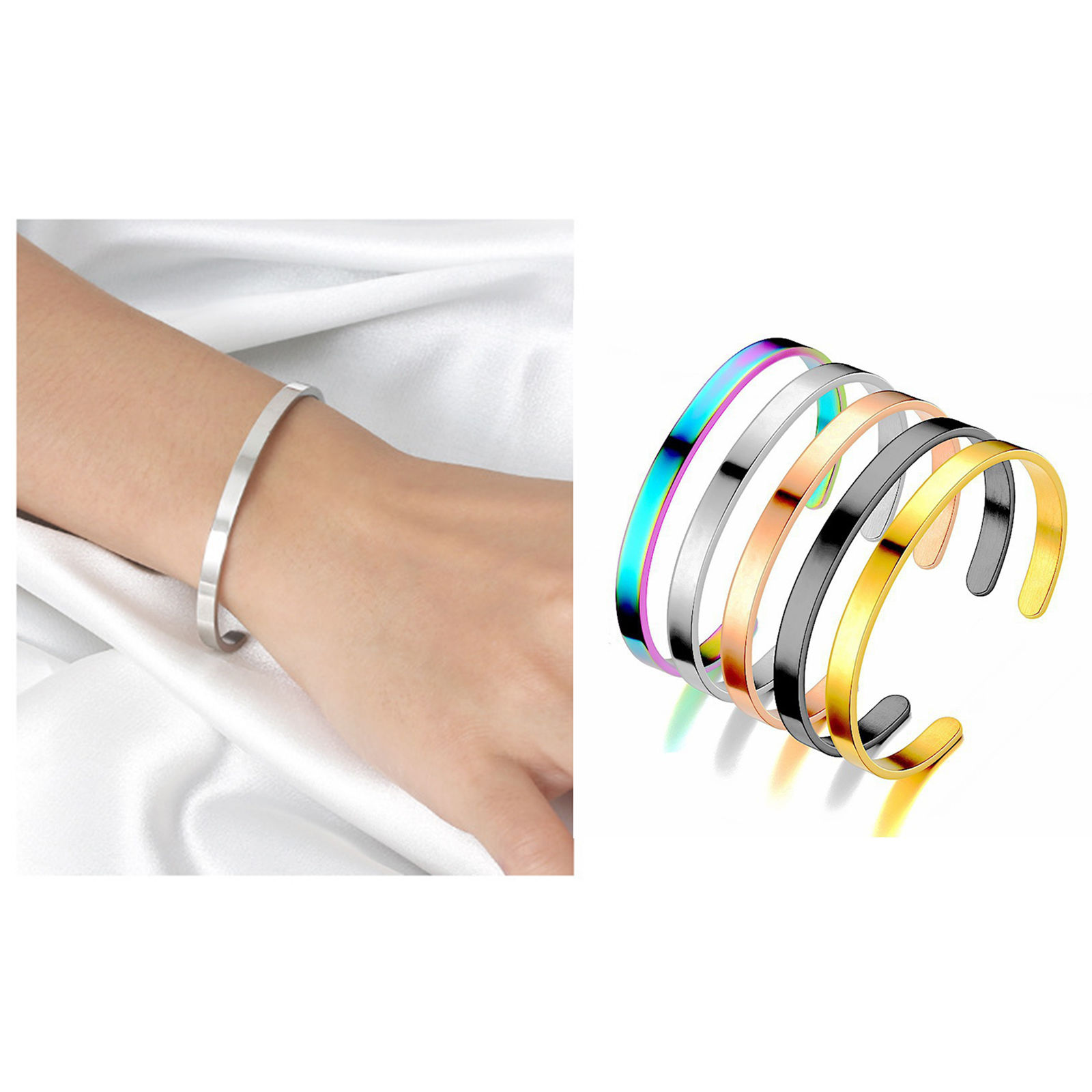 Immagine di 304 Stainless Steel Blank Bangles Bracelets C Shape Multicolor Blank Stamping Tags Two Sides 4mm, 6cm Dia., 1 Piece