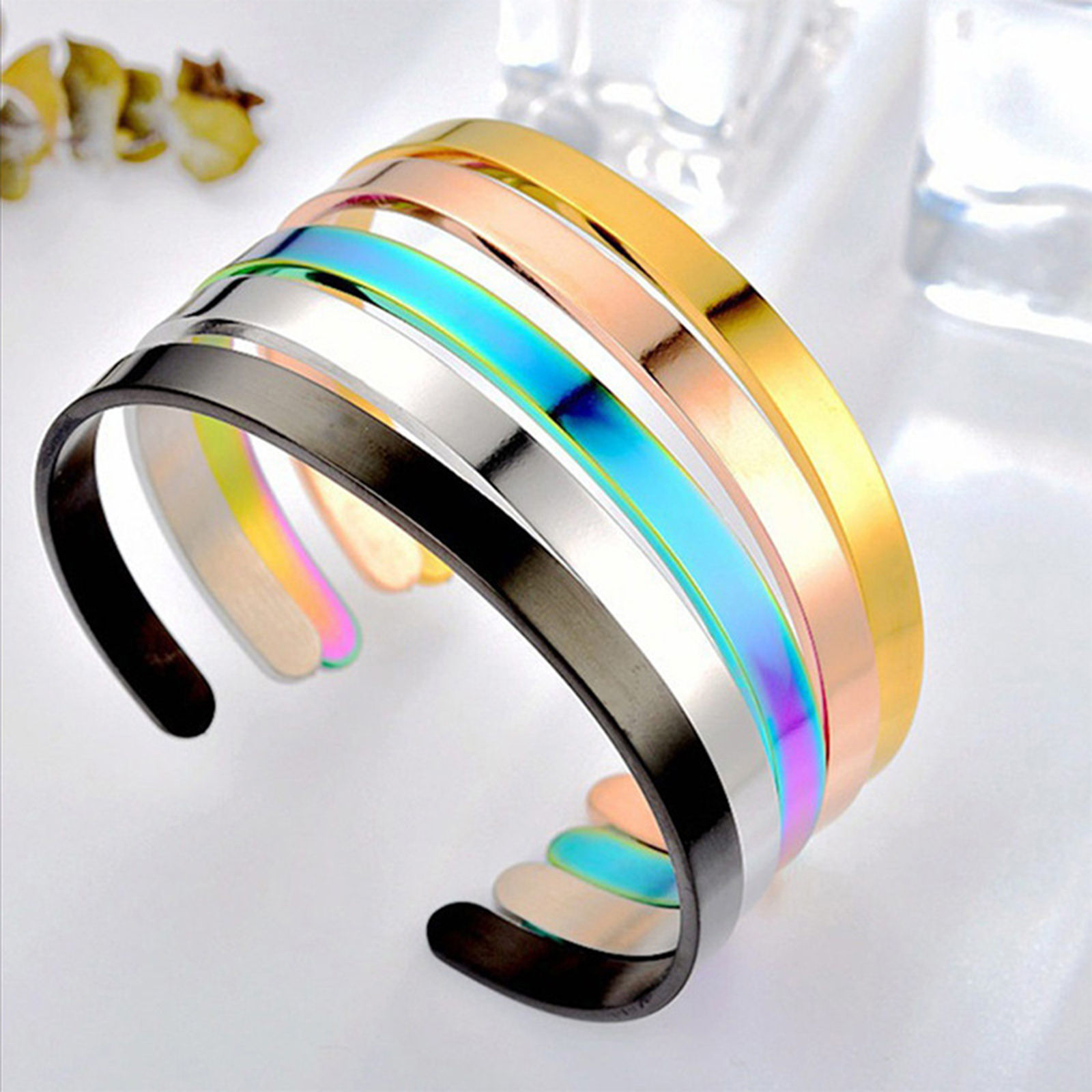 Picture of 304 Stainless Steel Blank Bangles Bracelets C Shape Multicolor Blank Stamping Tags Two Sides 4mm, 6cm Dia., 1 Piece