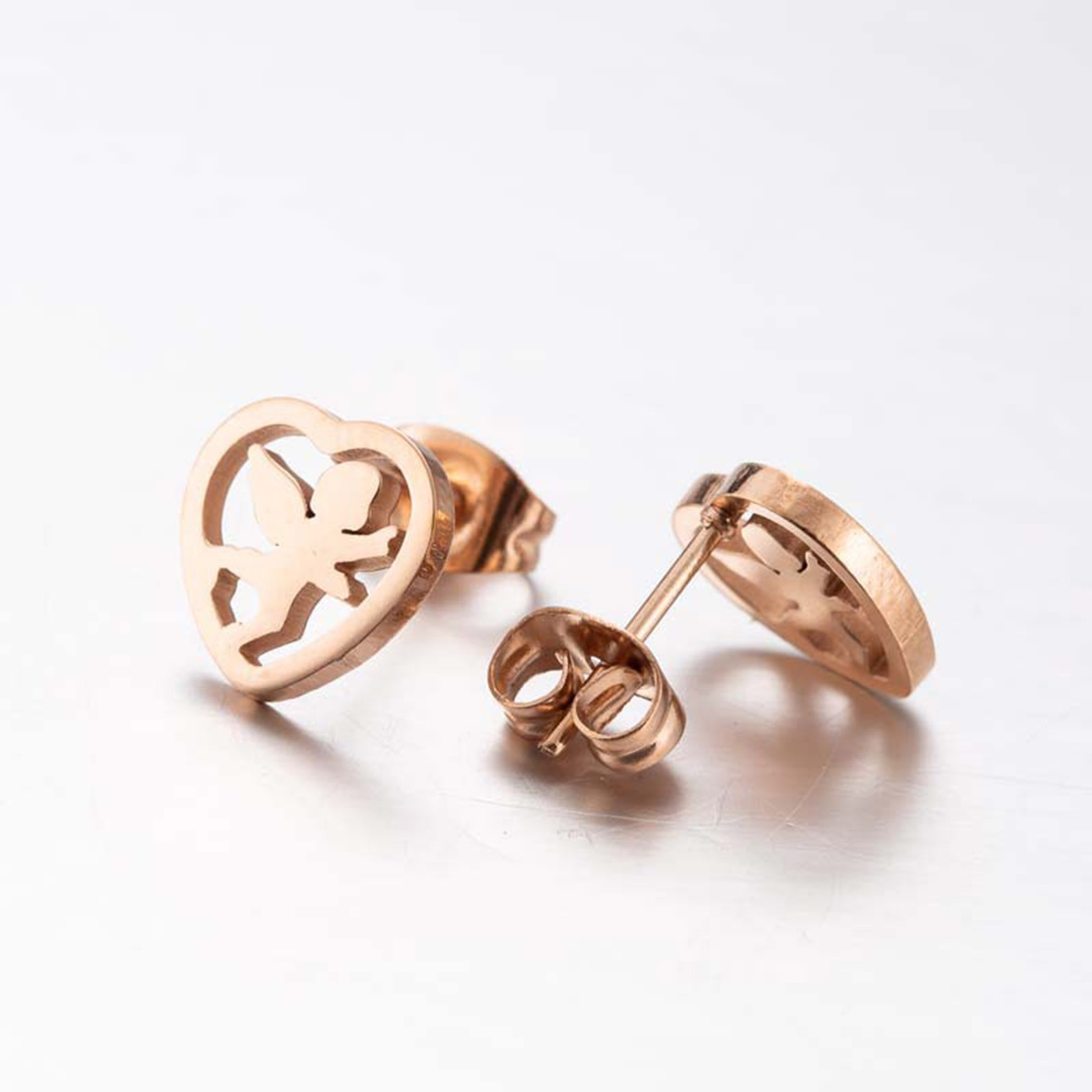 Immagine di Acciaio Inossidabile Elegante Orecchini a Perno Multicolore Cuore Angelo Filigrana 10mm x 9mm, Posta / Filo Dimensione: (18 misura), 4 Paia