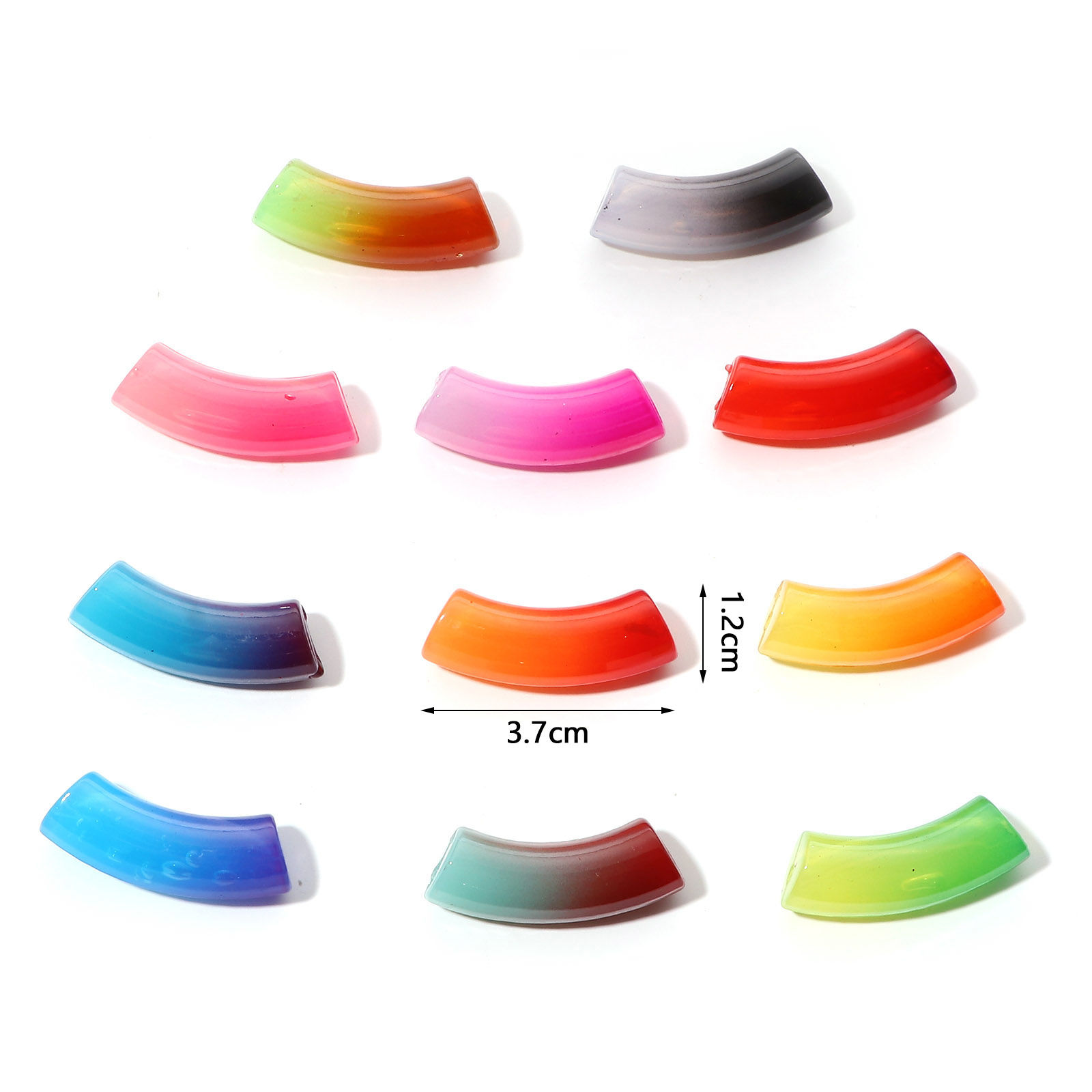 Imagen de Acrílico Cuentas Tubo Curvado , Multicolor Degradado de Color 3.7cm x 1.2cm, Agujero: Aprox 2.4mm, 20 Unidades