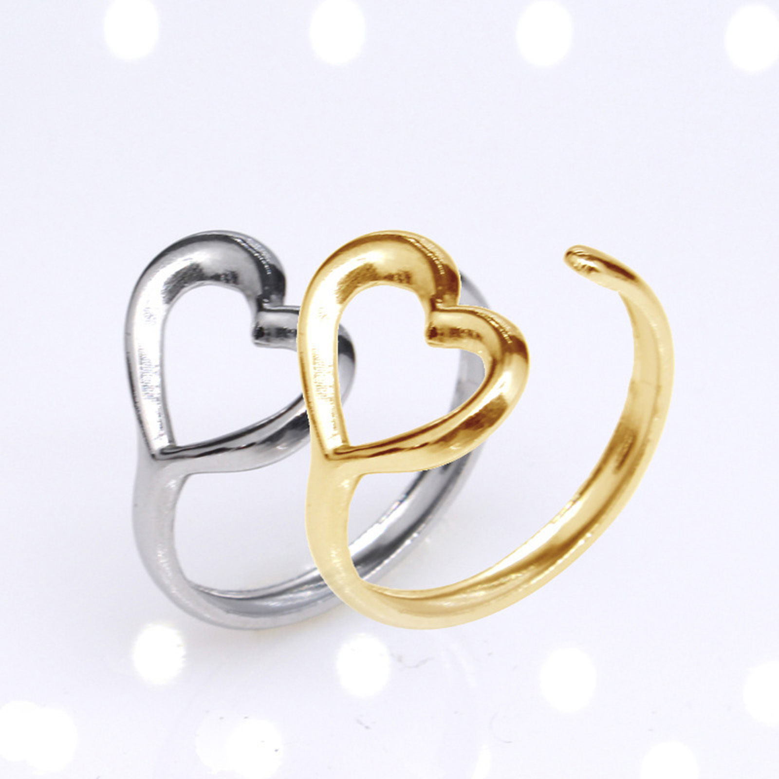 Immagine di Acciaio Inossidabile Punk Aperto Regolabile Anello Multicolore Cuore Filigrana 2 Pz
