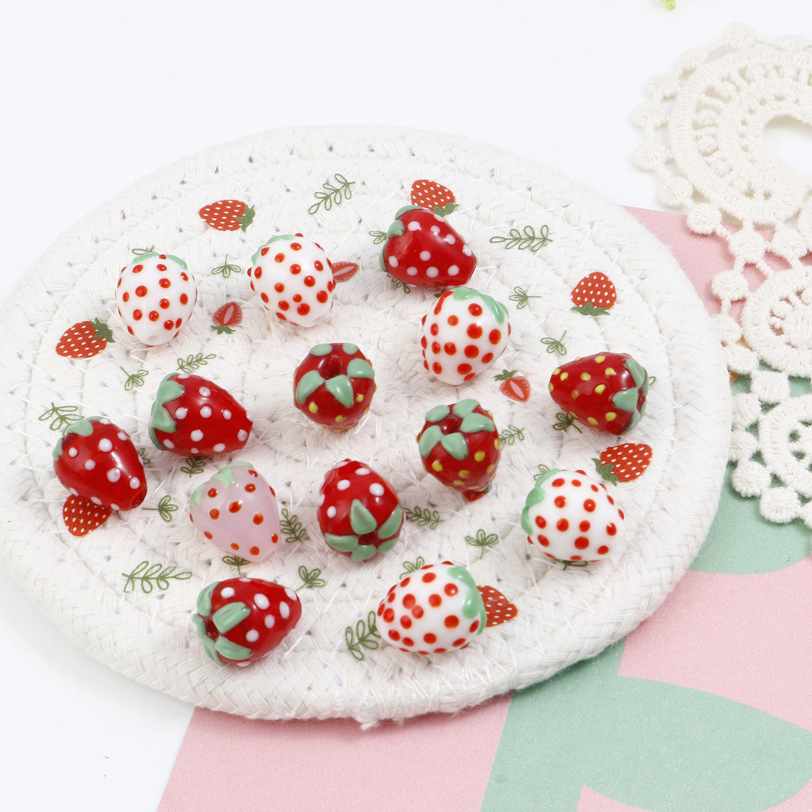 Bild von Muranoglas 3D Perlen Erdbeeren Bunt 2 Stück