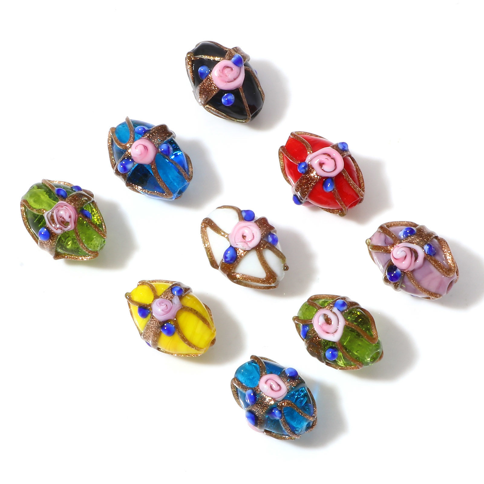 Bild von Muranoglas Perlen Oval Bunt Blumen ca 17mm x 13mm, Loch:ca. 1.8mm, 5 Stück
