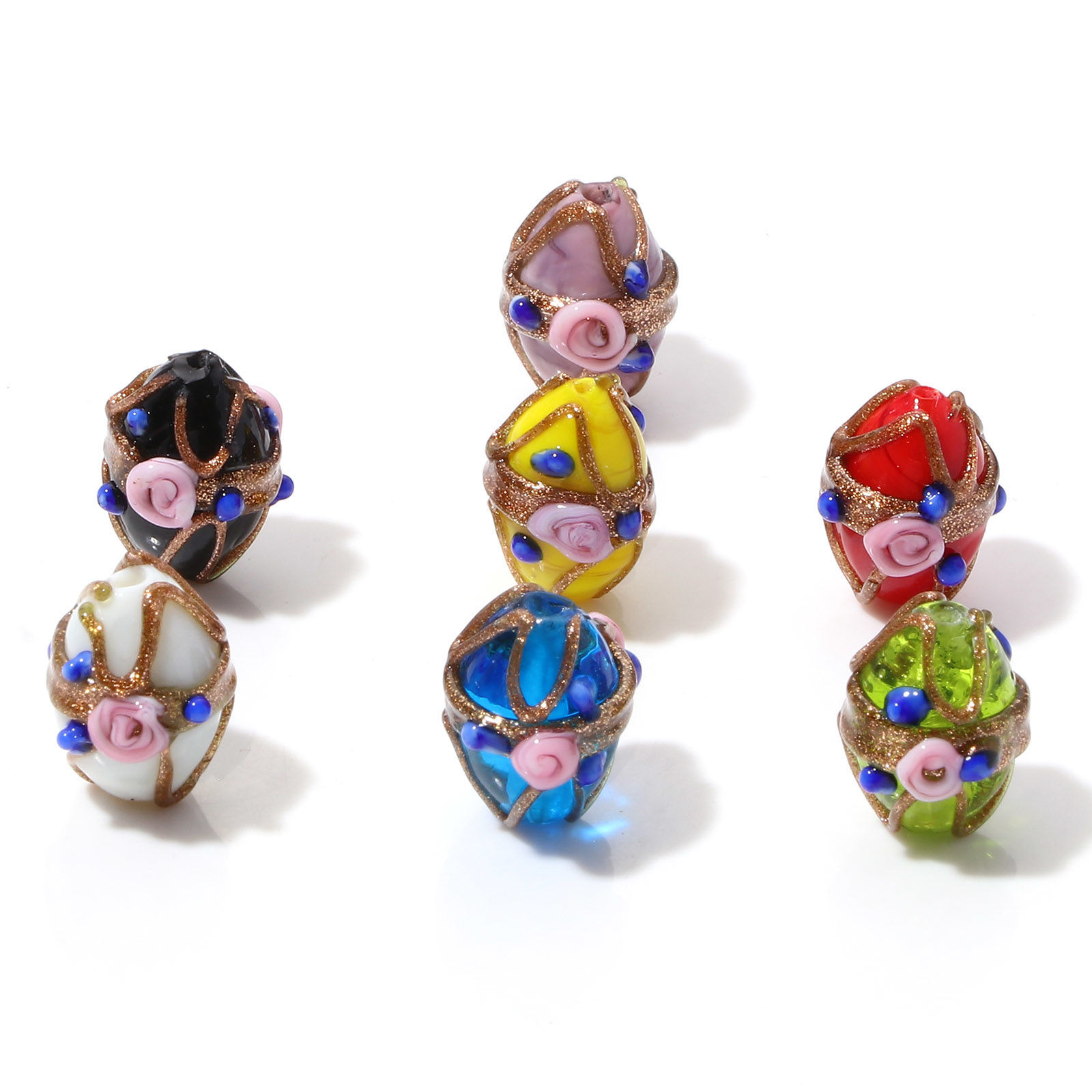 Bild von Muranoglas Perlen Oval Bunt Blumen ca 17mm x 13mm, Loch:ca. 1.8mm, 5 Stück