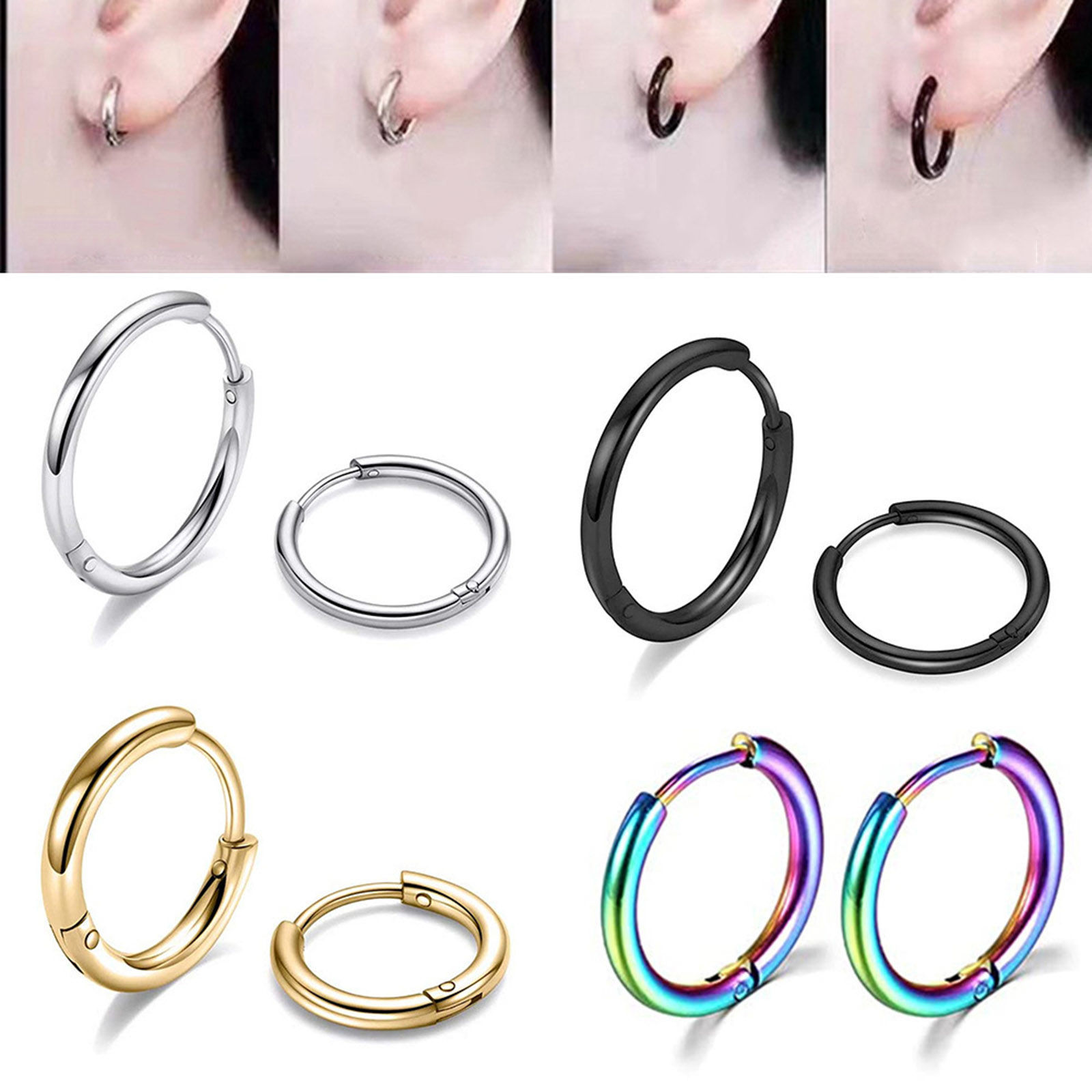 Immagine di Acciaio Inossidabile Semplice orecchino cerchio Multicolore Tondo 1 Paio