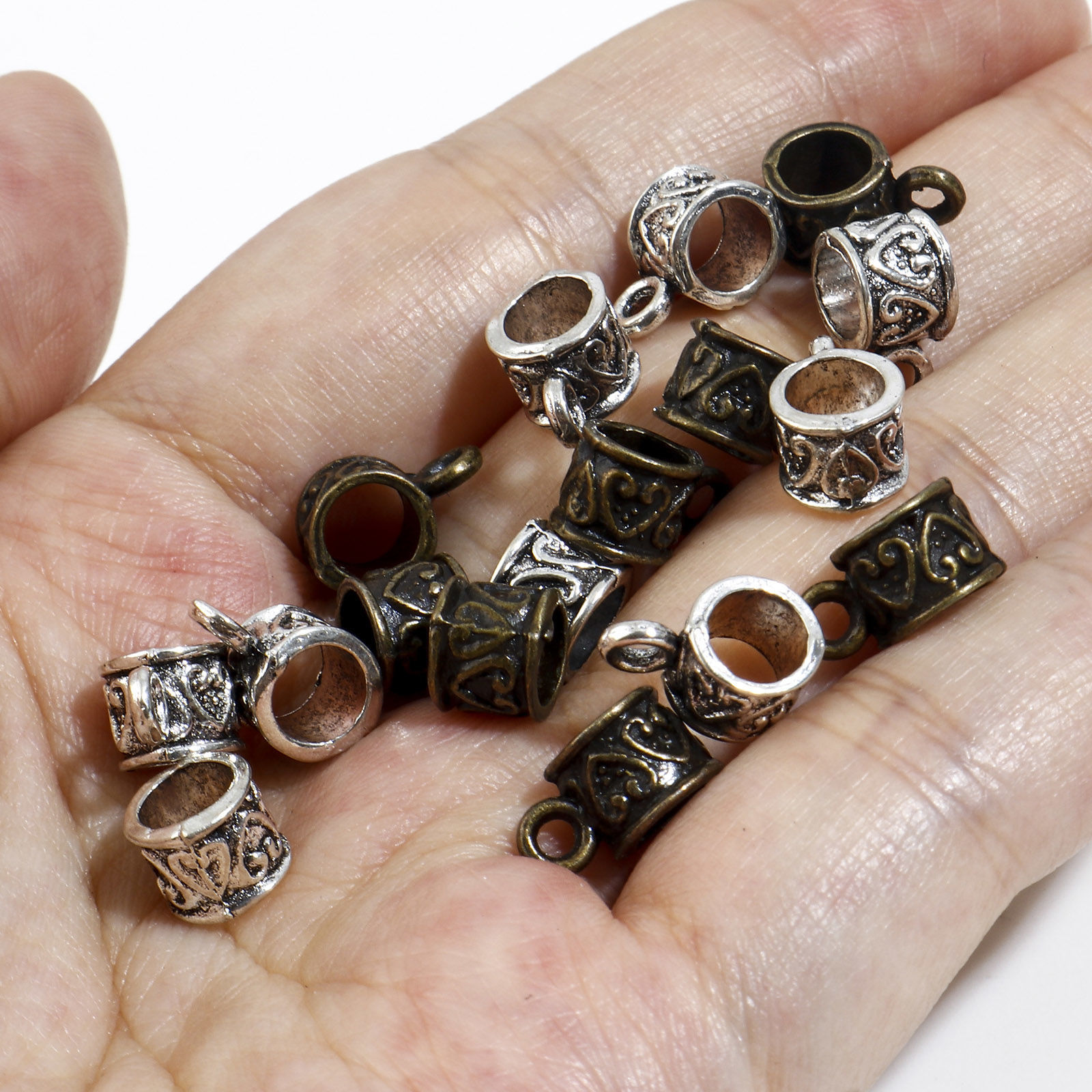 Imagen de Zamak Estilo Europeo Bails Cuentas Ronda Multicolor Corazón 11mm x 6mm, 100 Unidades