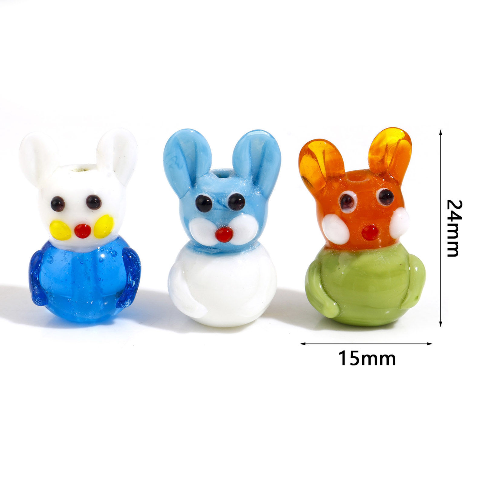 Bild von Muranoglas 3D Perlen Hase Bunt ca 24mm x 15mm, Loch:ca. 1.6mm, 2 Stück