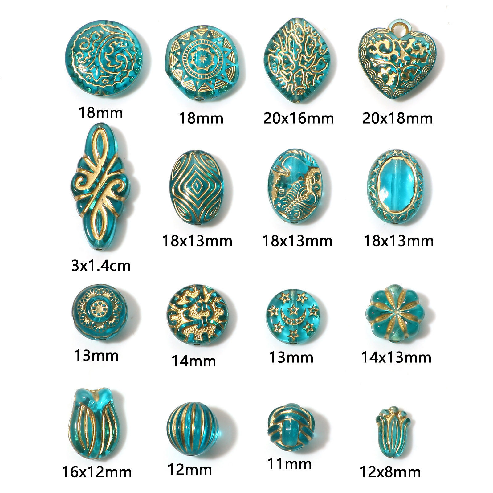 Picture of Acrylic Retro Beads Tulip Flower Green Blue Round Pattern