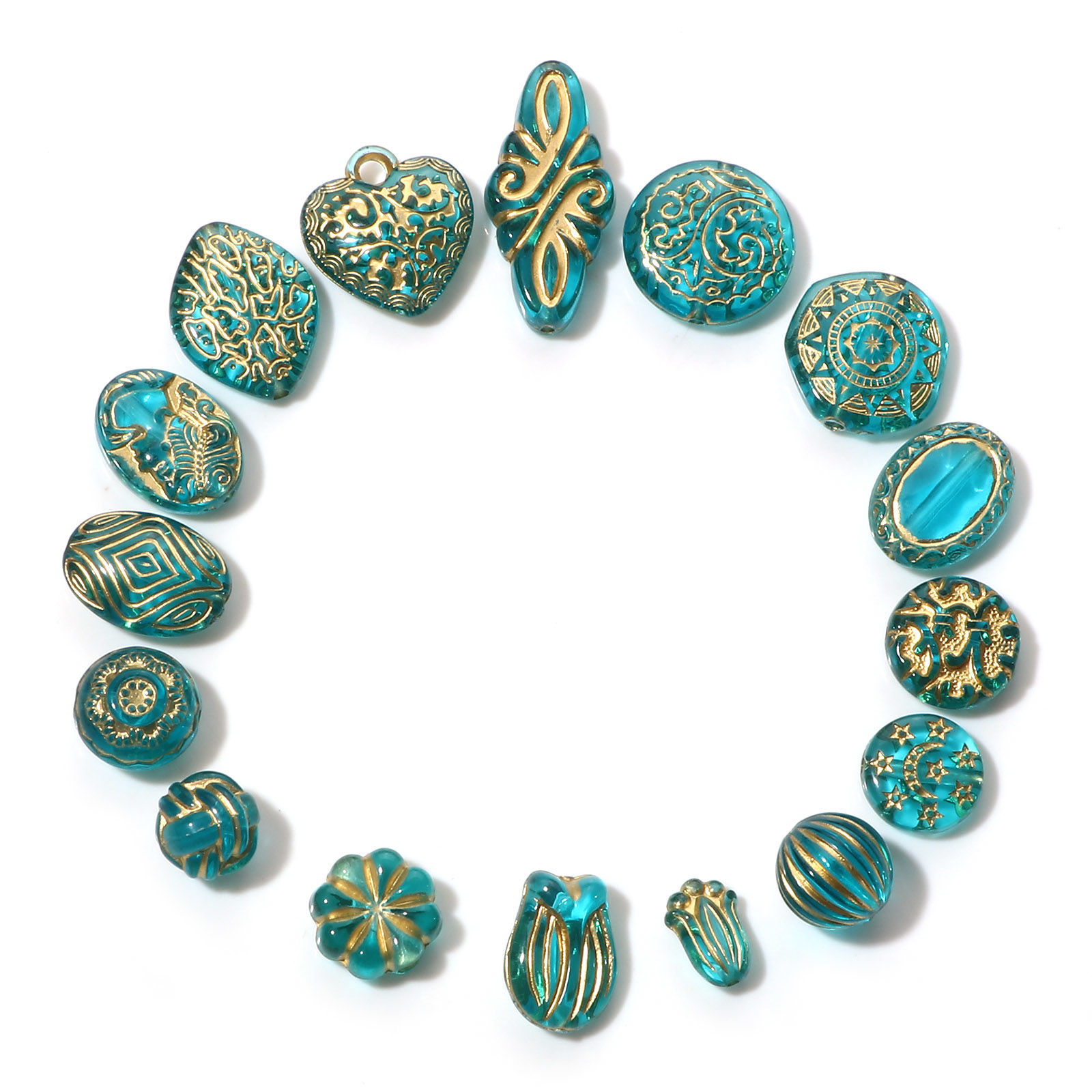 Picture of Acrylic Retro Beads Tulip Flower Green Blue Round Pattern