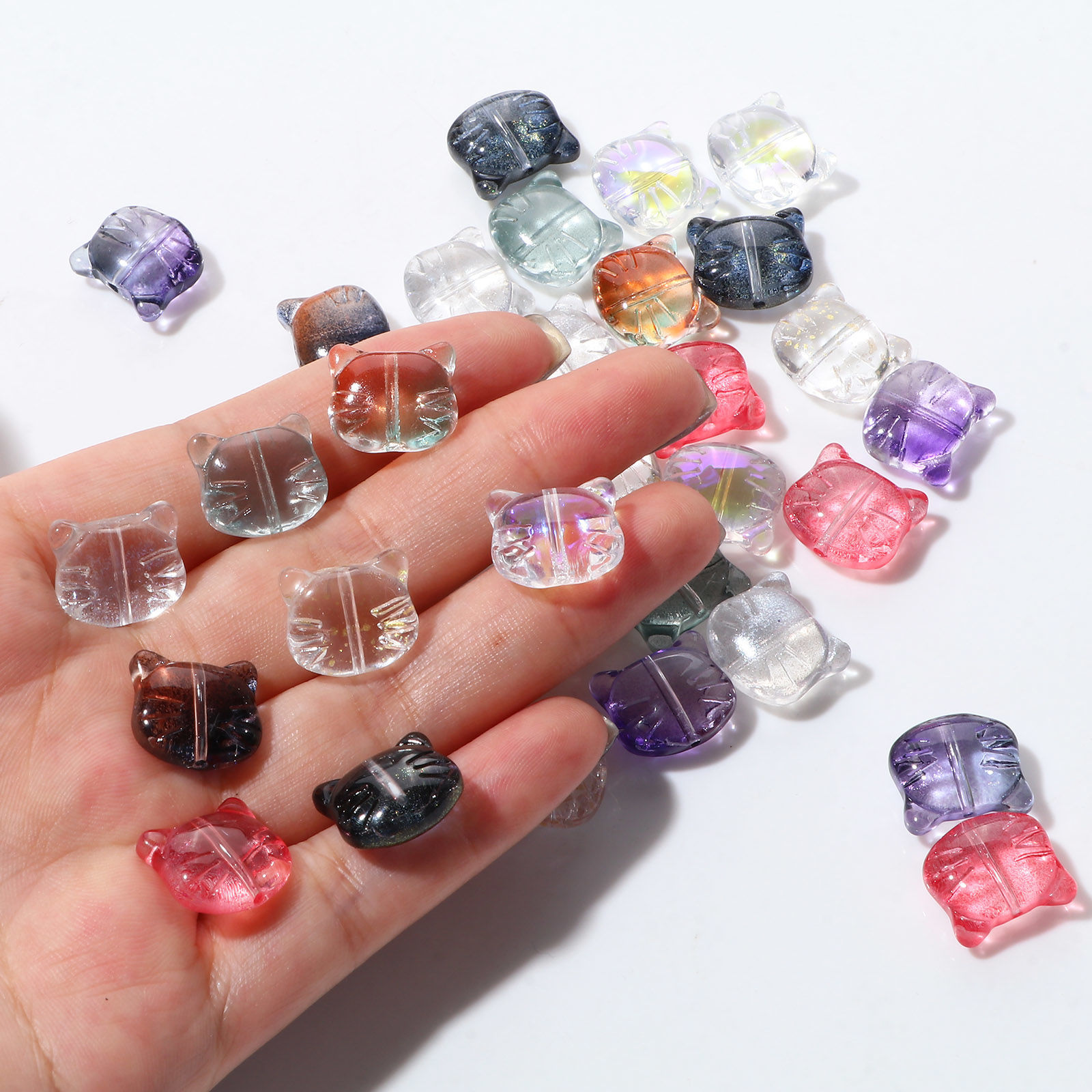 Picture of Lampwork Glass 3D Beads Cat Animal Multicolor About 14mm x 12mm