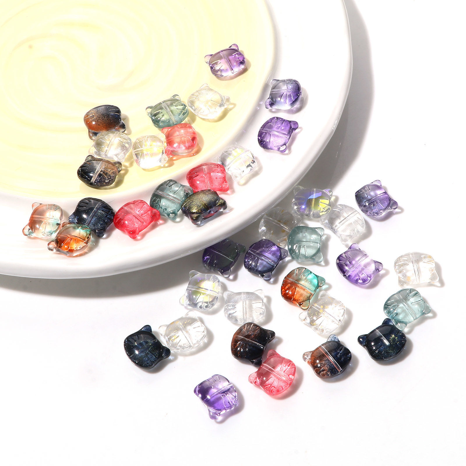Picture of Lampwork Glass 3D Beads Cat Animal Multicolor About 14mm x 12mm