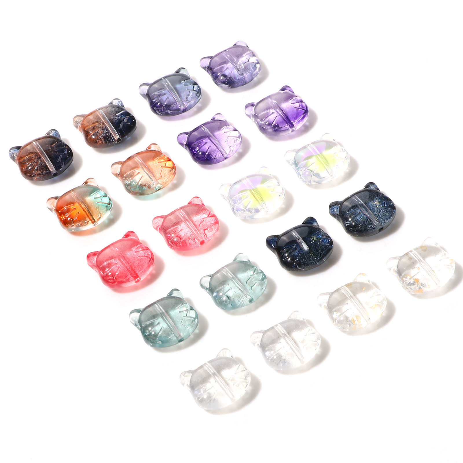 Picture of Lampwork Glass 3D Beads Cat Animal Multicolor About 14mm x 12mm