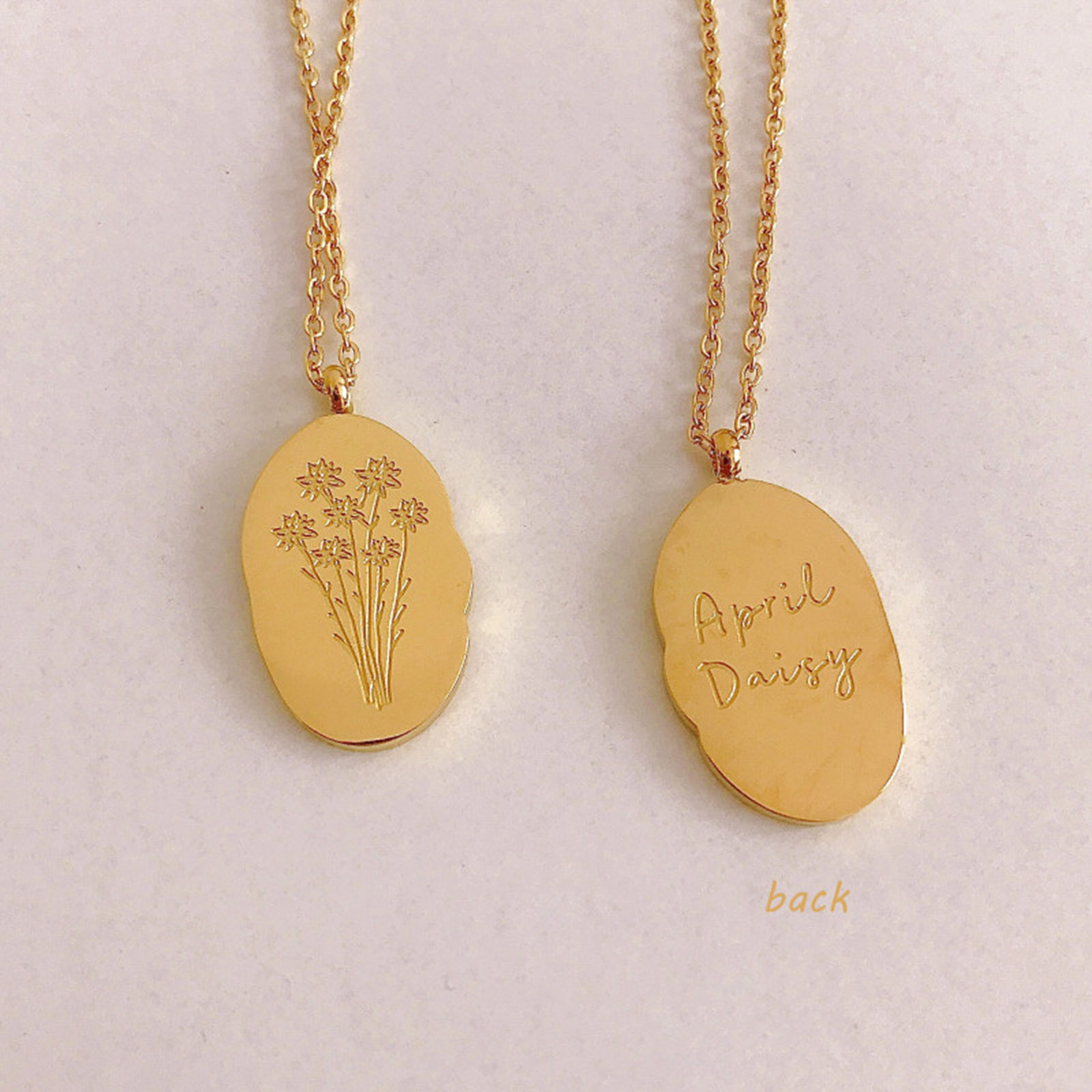 Bild von Hypoallergenic Simple & Casual Birth Month Flower 18K Gold Plated 316 Stainless Steel Rolo Chain Oval Flower Pendant Necklace For Women Birthday 40cm(15 6/8") long