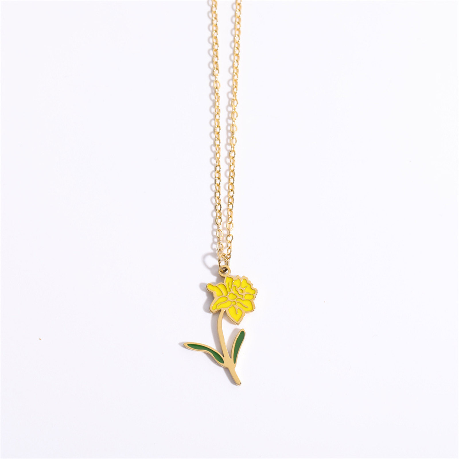Immagine di Hypoallergenic Sweet & Cute Birth Month Flower 18K Gold Plated Multicolor 316 Stainless Steel Rolo Chain Enamel Pendant Necklace For Women Birthday 40cm(15 6/8") long