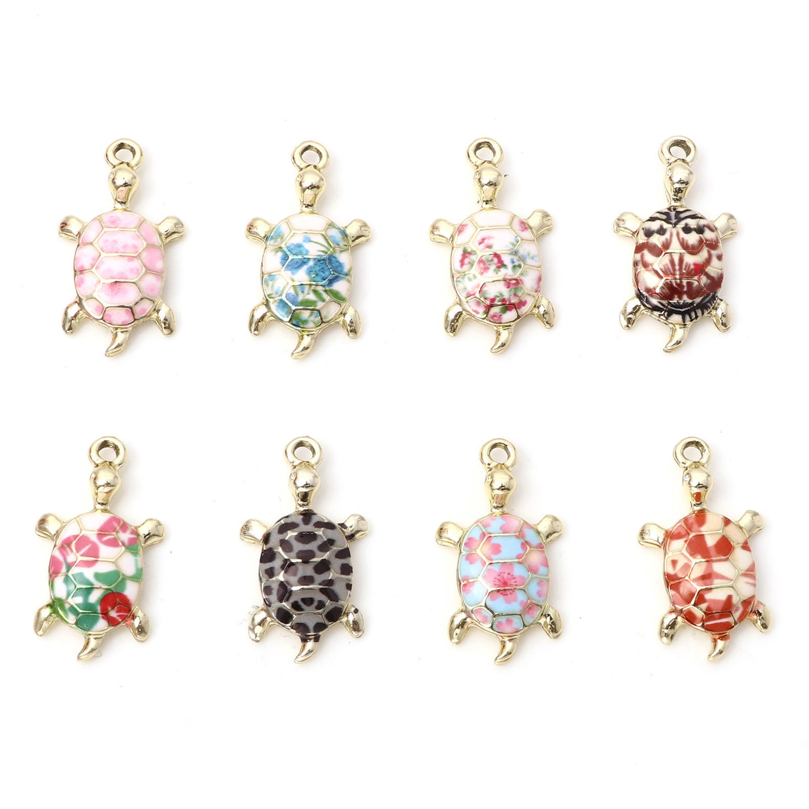 Picture of Zinc Based Alloy Ocean Jewelry Charms Gold Plated Multicolor Sea Turtle Animal Enamel 24mm x 14mm