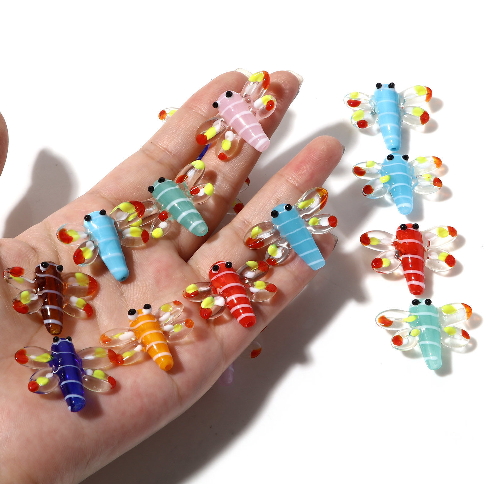 Imagen de Insecto Cuentas Vidrio Murano de Libélula , Multicolor 3D 3cm x 2.4cm, Agujero: acerca de 1.5mm, 2 Unidades