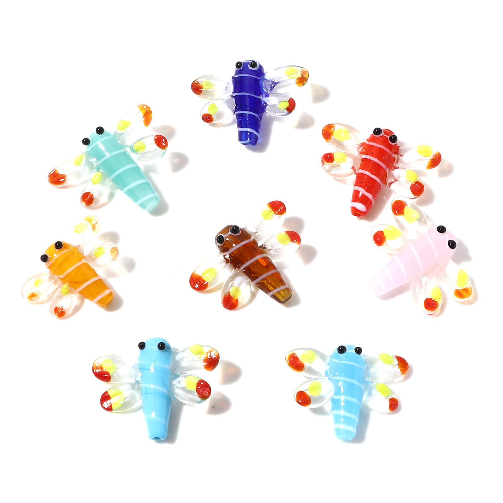 Imagen de Insecto Cuentas Vidrio Murano de Libélula , Multicolor 3D 3cm x 2.4cm, Agujero: acerca de 1.5mm, 2 Unidades