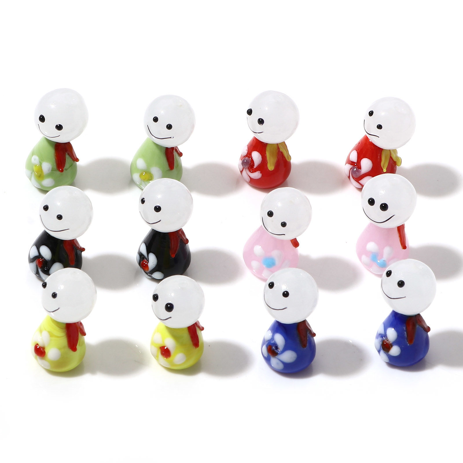 Bild von Muranoglas Perlen Sonnige Puppe Bunt 3D ca 12mm D., ca 14mm x 12mm, Loch:ca. 1.2mm, 2 Sets