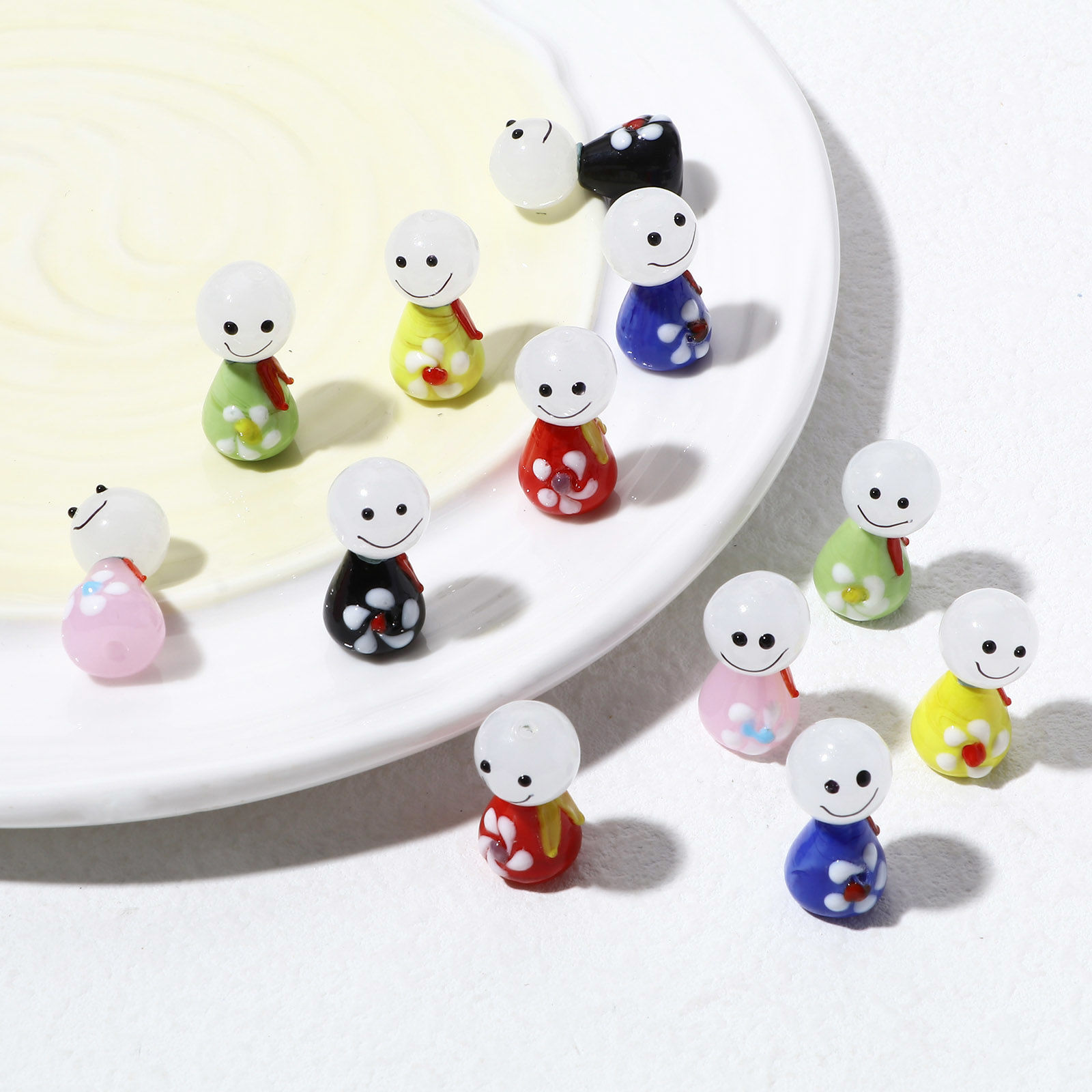 Bild von Muranoglas Perlen Sonnige Puppe Bunt 3D ca 12mm D., ca 14mm x 12mm, Loch:ca. 1.2mm, 2 Sets