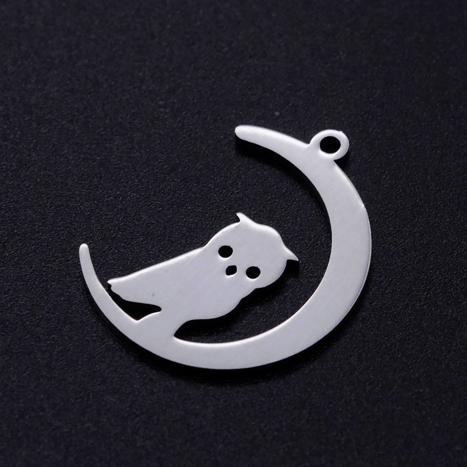 Stainless Steel Halloween Charms Multicolor Half Moon Owl 23.5mm x 17.5mm, 5 PCs の画像