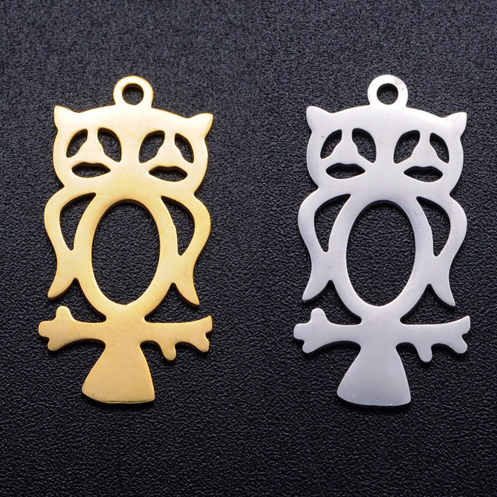 Stainless Steel Halloween Charms Multicolor Owl Animal Geometric Hollow 23mm x 12mm, 5 PCs の画像