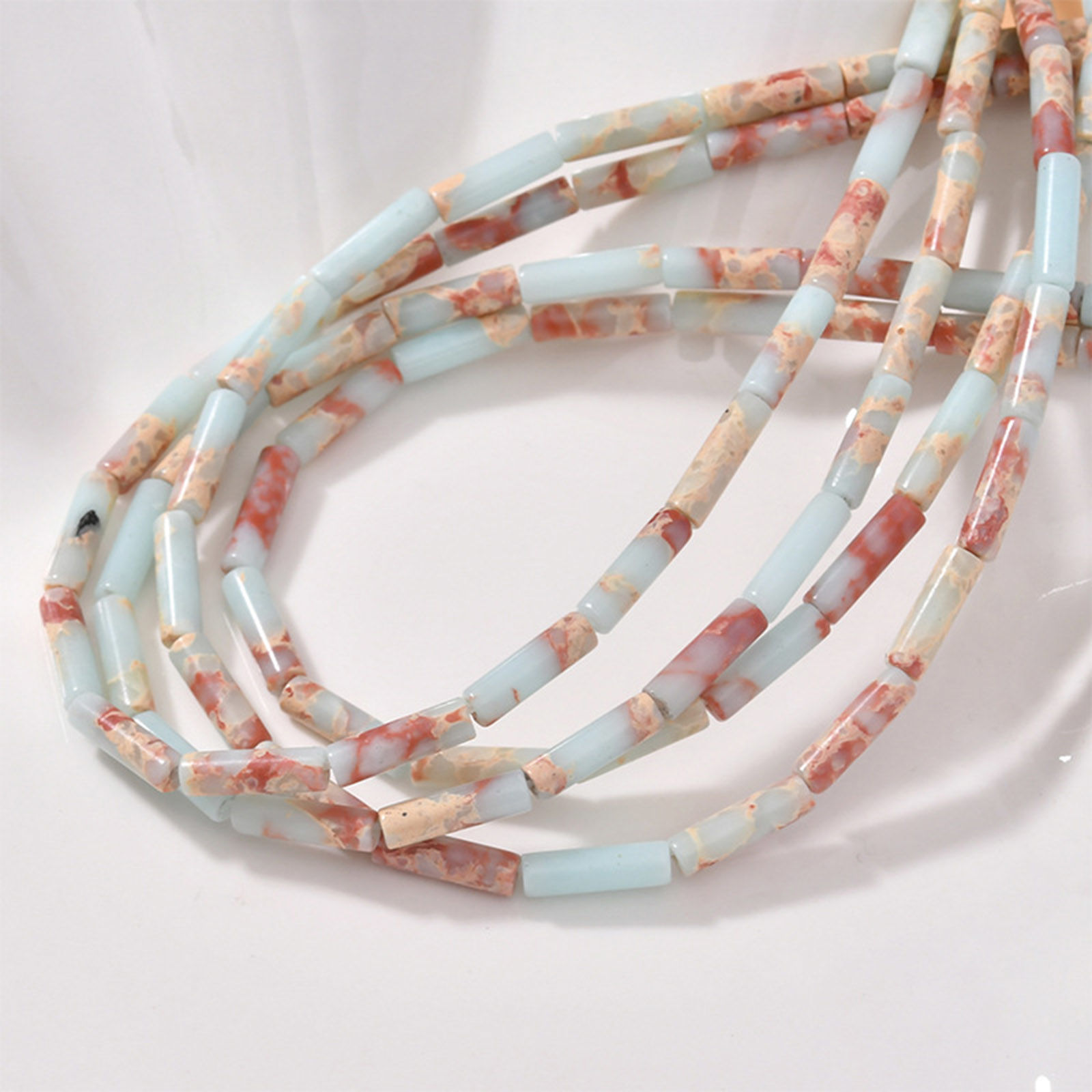 Bild von Edelstein (natürlich) im Stil, lose Perlen, Zylinder, mehrfarbig, ca. 13 mm x 4 mm