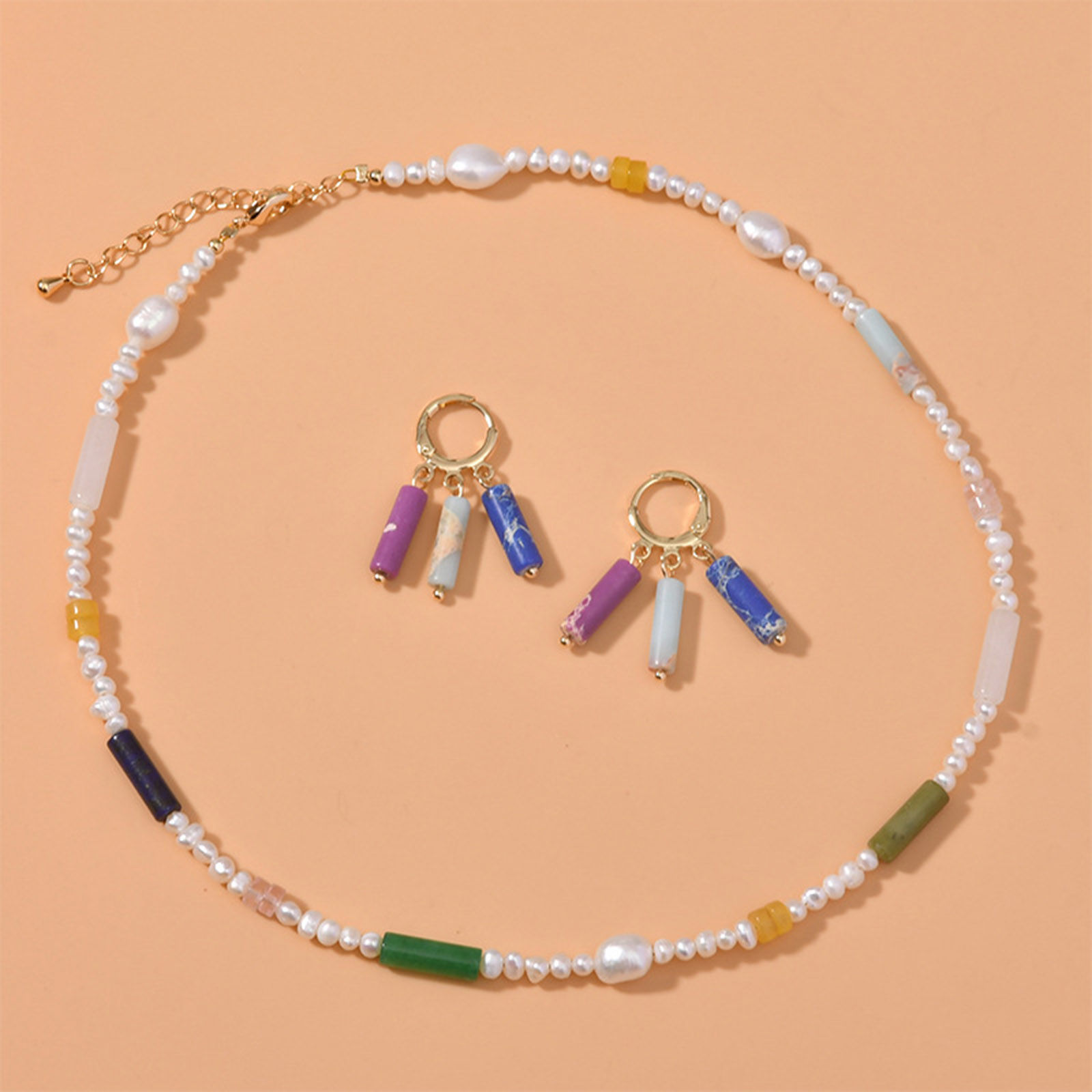Bild von Edelstein (natürlich) im Stil, lose Perlen, Zylinder, mehrfarbig, ca. 13 mm x 4 mm