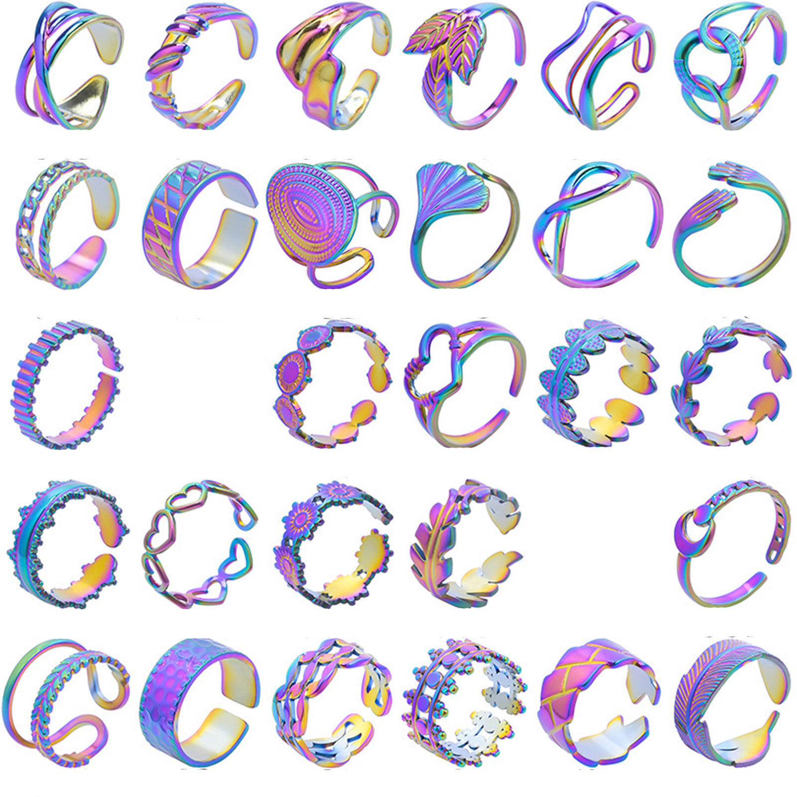 Immagine di Acciaio Inossidabile Stile Ins Aperto Regolabile Anello Multicolore Geometrica 1 Pz