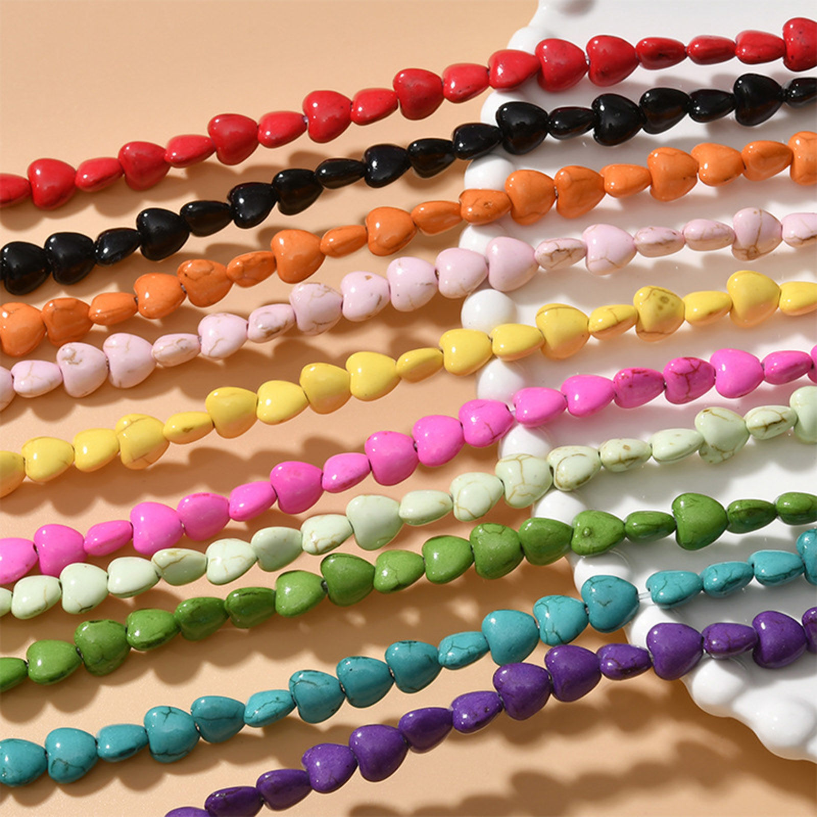 Immagine di Turchese ( Sintetico ) Stile Ins Perline Cuore Multicolore Come 8mm Dia, 1 Filo